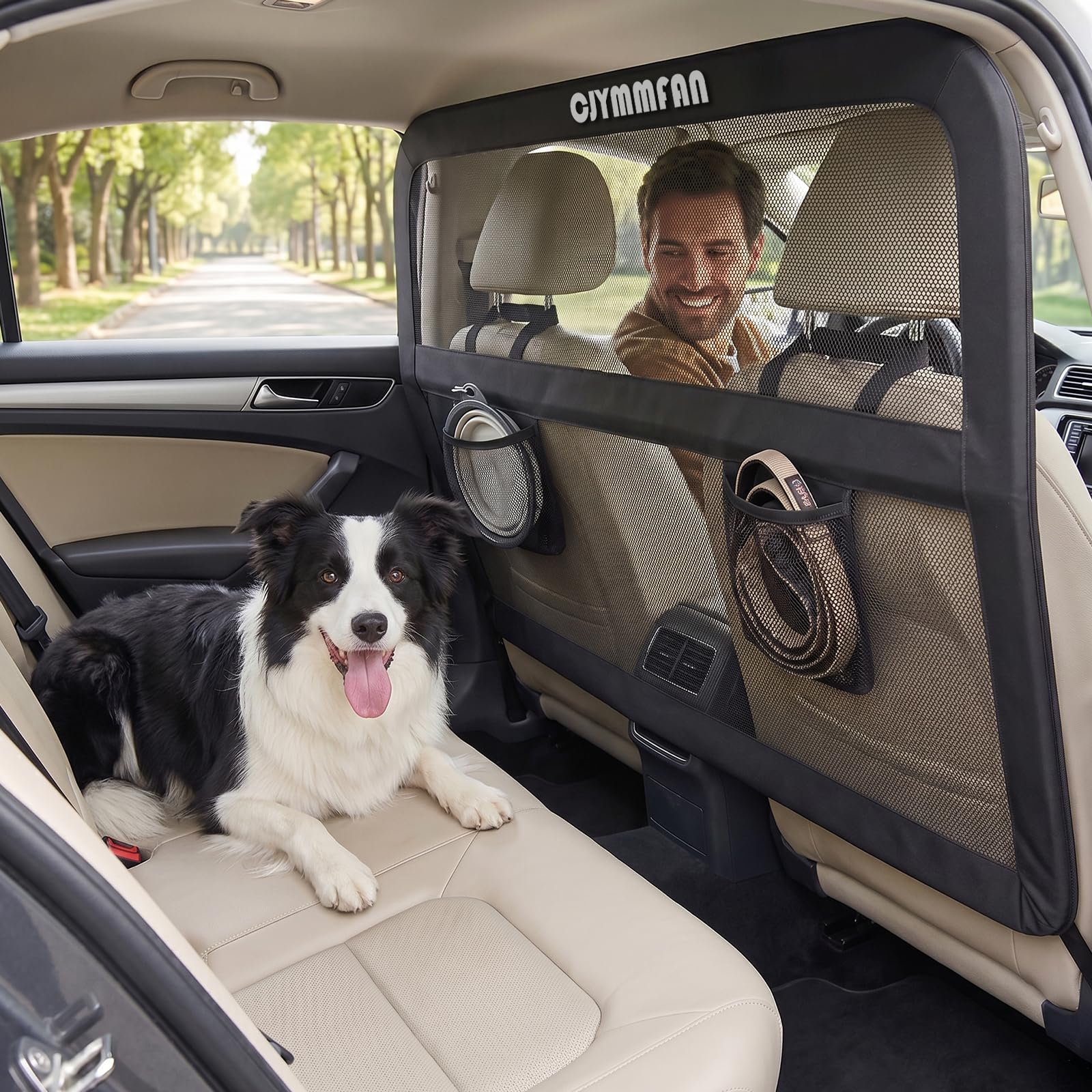 CJYMMFAN Dog Guard for Car Boot & Back Seat with Wider Coverage, Universal Fit Dog Barrier for Cars & SUVs, Dog Car Divider with Chew-Proof Transparent Net and Sturdy Metal Frame for Backseat & Trunk — image 1