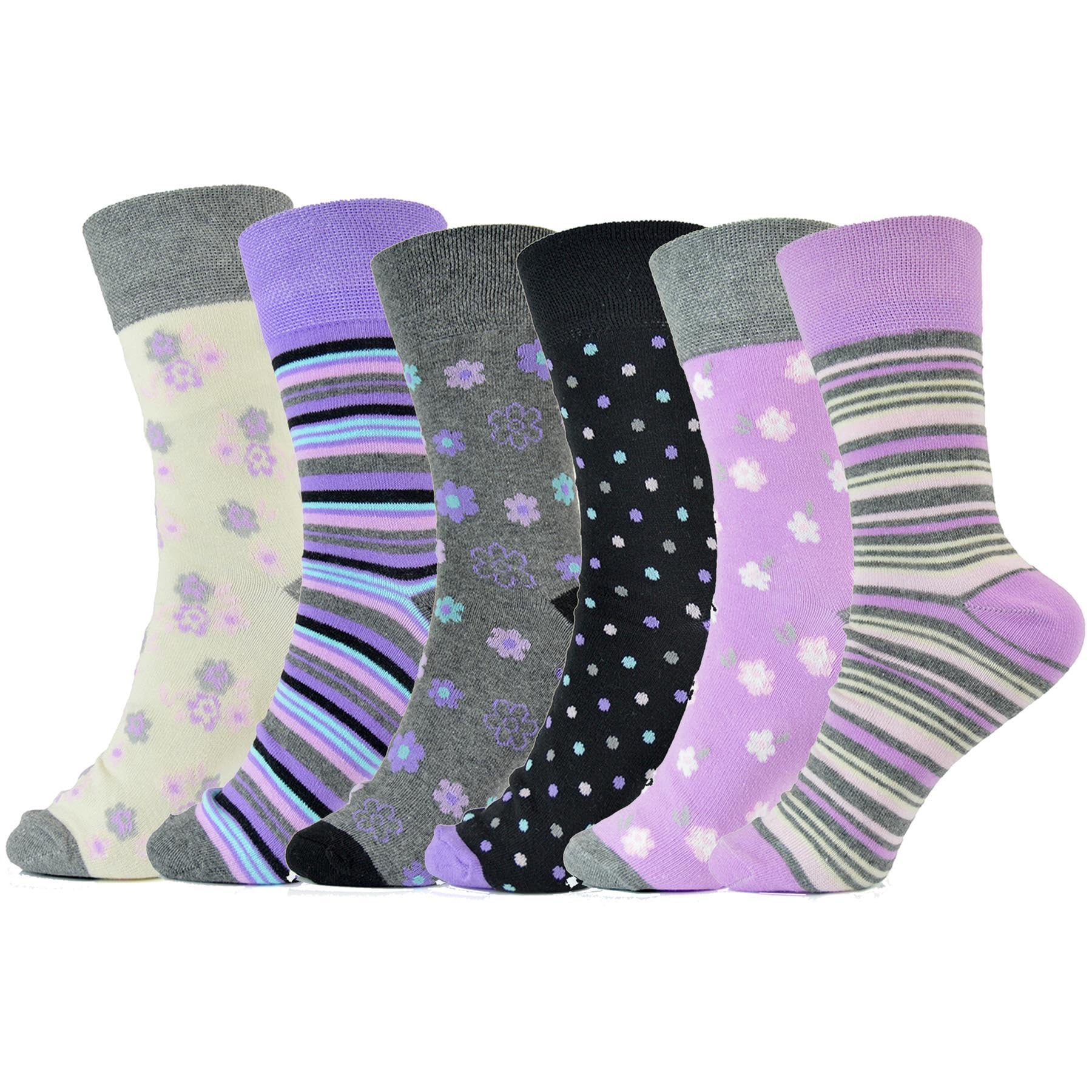A2Z Ladies Leopard Dog Cat Design Mid Calf Socks Pack of 6 Cotton - Socks LDS AZ235 Assorted A 6 Pack 4-7