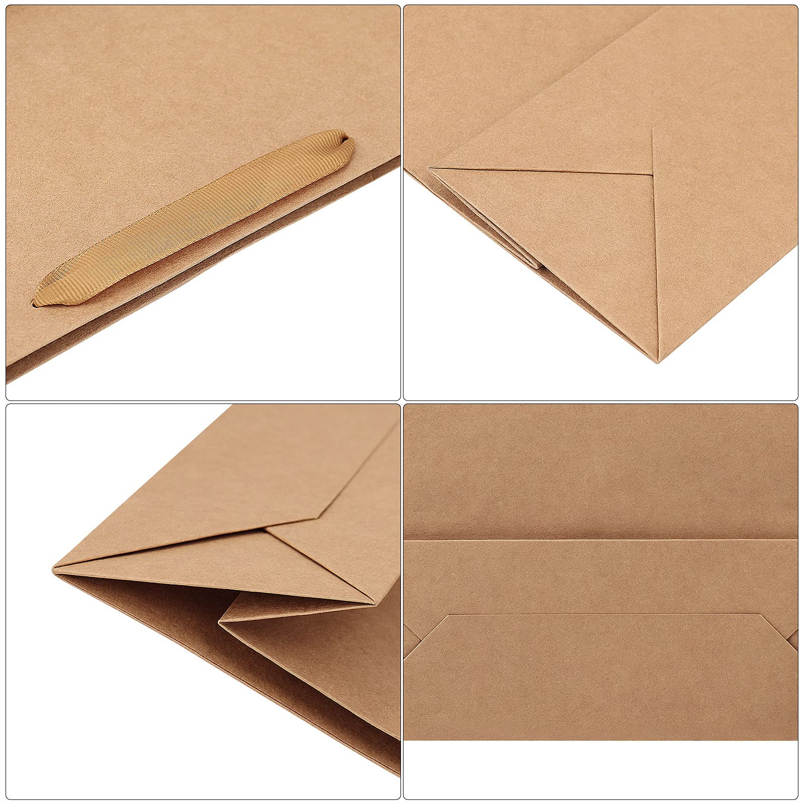 QIELSER 12 szt. torebek na prezenty kraftowe, duże rozmiary, 40 x 15 x 30 cm, brązowe torby na zakupy z papieru kraftowego z uchwytami wstążkowymi, torby na upominki imprezowe, torby na zakupy, torby