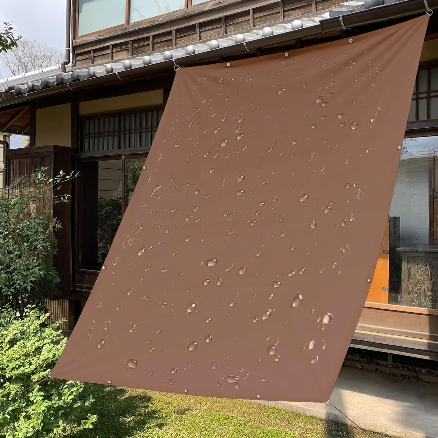 日除け シェード 屋外 撥水 - 2m×3m サンシェード ベランダ バルコニー 野外 庭用タープ 雨よけ オーニング 420D ポリエステル PU塗装 遮光 遮熱 目隠し UVカット 取付簡単 モカ