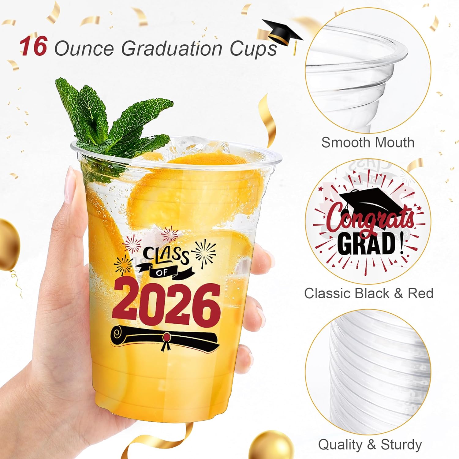 120 Pack Disposable Graduation Plastic Cups, 16 Ounce Drinking Cup Graduation Party Supplies Congrat Grad Tableware Party Favors, Red