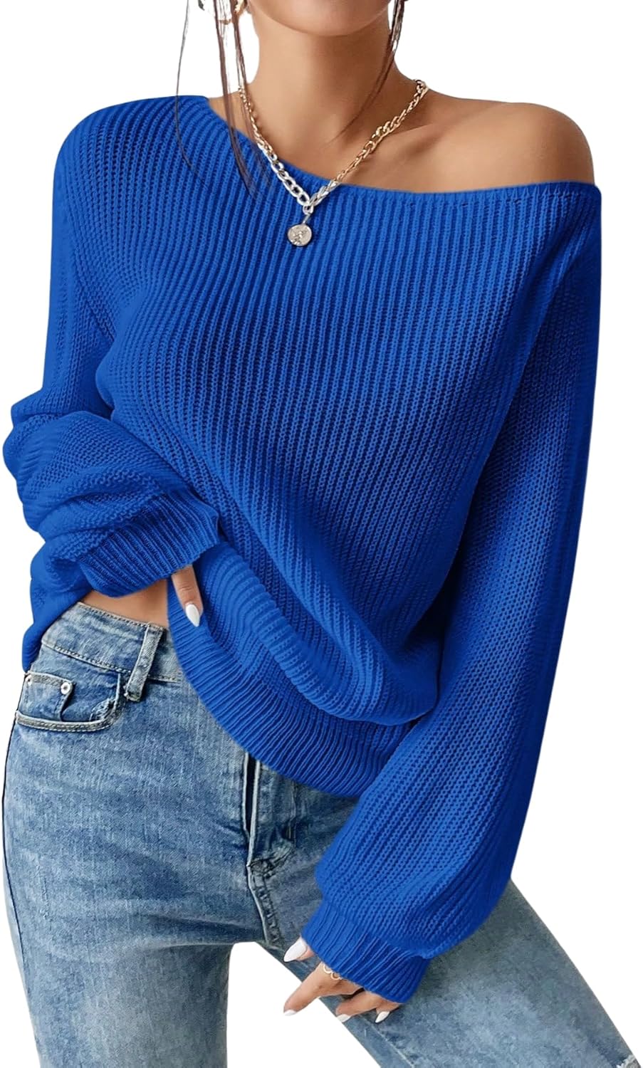 Verdusa Women's Oversized Off The Shoulder Sweater Long Sleeve Fall Chic Knit Tops