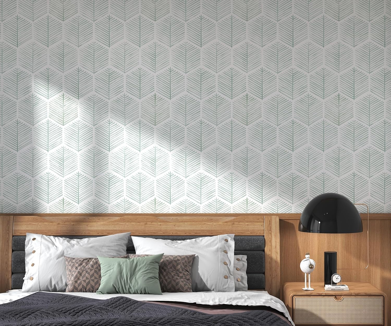 TEKCOOL Modern Peel and Stick Wallpaper Boho Contact Paper for Cabinets and Drawers Self Adhesive Wallpaper Removable Wallpaper for Bedroom Geometric Wallpaper for Bathroom Green/White 45 * 300 1