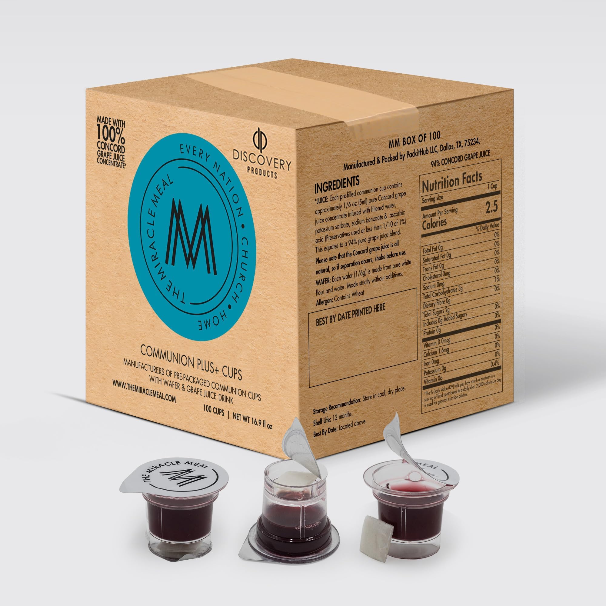 Communion Plus + Cups will simplify your communion experience: 100% Concord Grape Juice & Wafer - Box of 100 - Premium Quality - Made in the USA