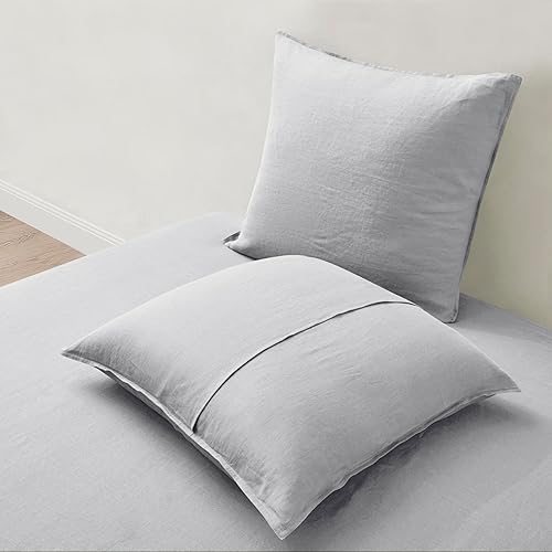 Miniatura 3 de ATLINIA Fundas de almohada de lino Euro Sham  26 x 26 pulgadas, juego de 2 fundas de almohada neutras refrescantes, color gris claro