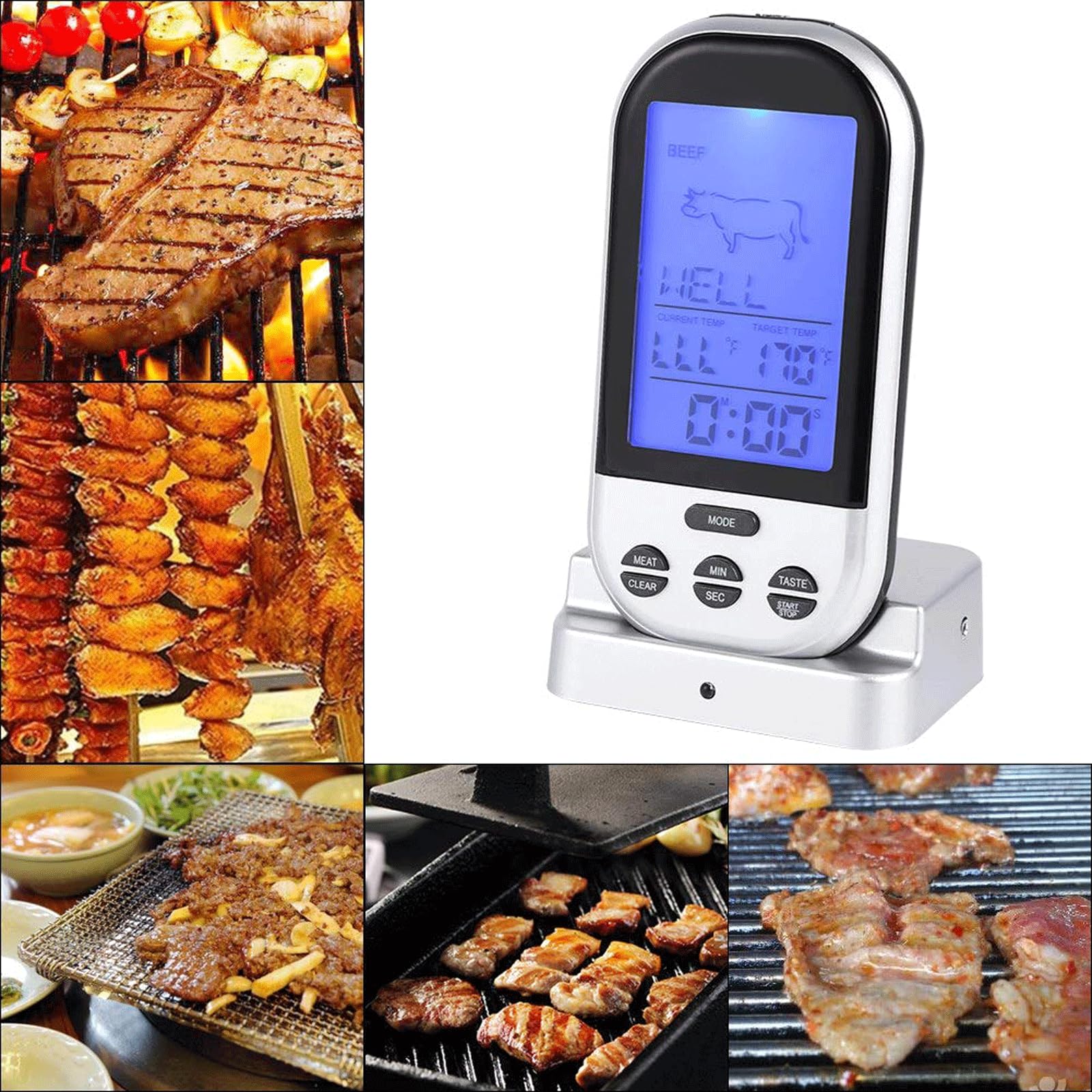 KRILLIQ Termometro Digitale LCD con Telecomando Wireless a Grande Schermo Termometro per Carne a Lettura istantanea per Cucinare cibi da Cucina