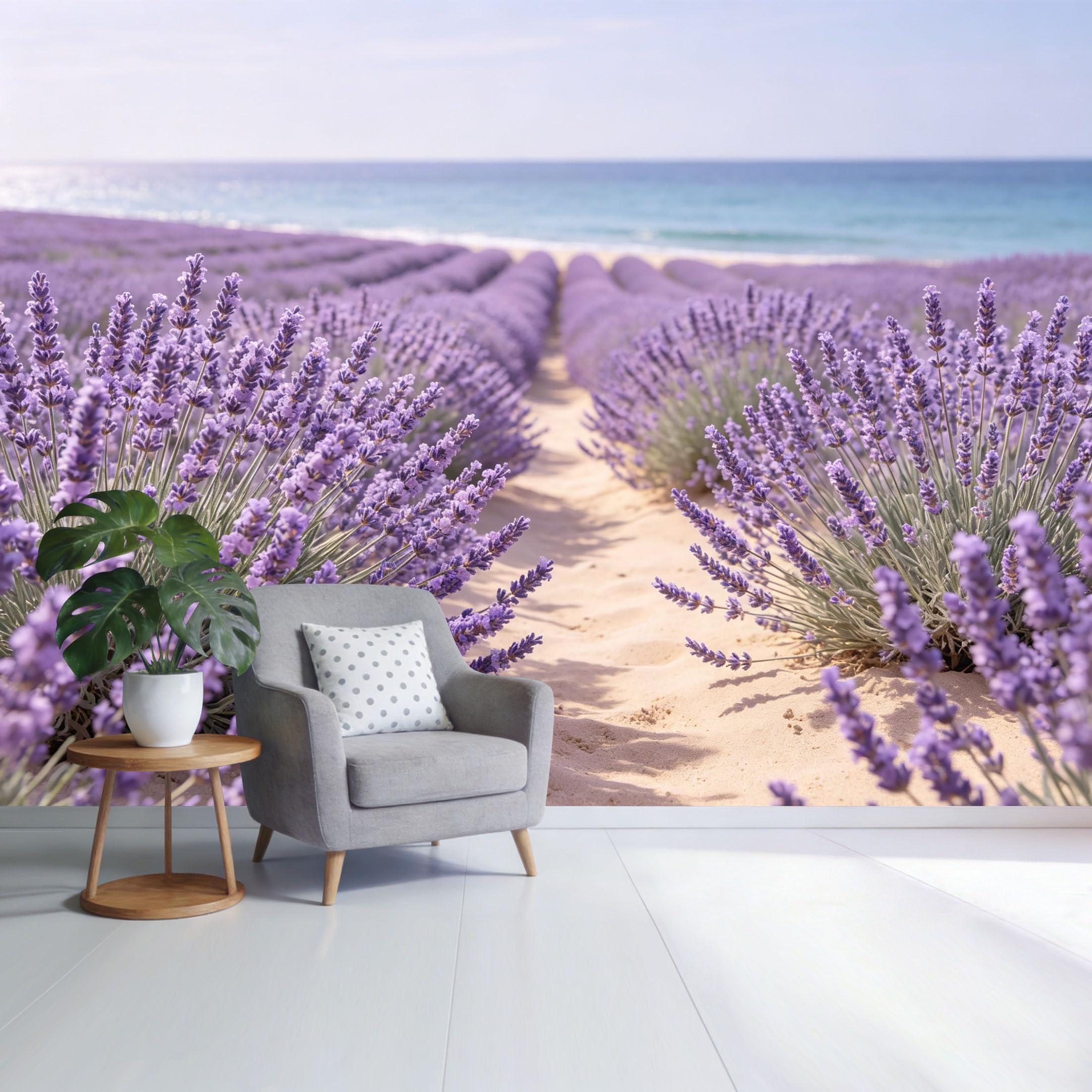 Custom Size Wall Mural Coastal Lavender Field Ocean View Botanical Landscape SelfAdhesive Wall Fabric Removable Wallpaper for Home Office Decor