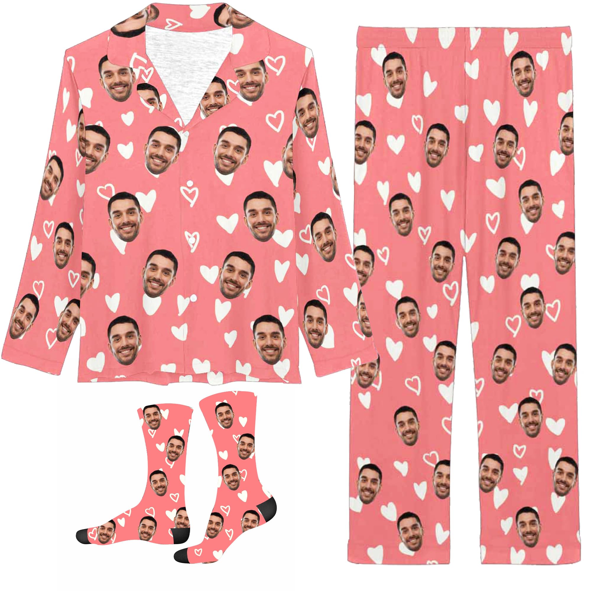 D-Story Personalized Pajamas with 1-8 Faces for Women Men, Custom Christmas Pjs, Pajamas Gifts For Family,Cat Mom,Dog Mom