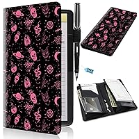 Vista 10 de Libros para camarera con bolsillo con cremallera, diseño floral de hongos, luna, serpiente, libro de camarera de cuero, organizador de dinero