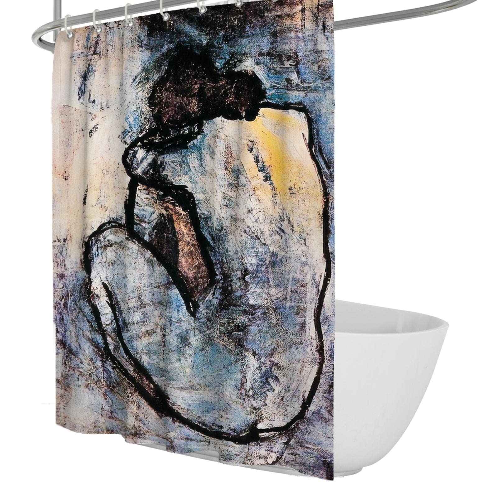 Blue Nude by Picasso Zasłona prysznicowa Zestawy zasłon łazienkowych z haczykami Zasłona prysznicowa do łazienki Poliestrowe zasłony prysznicowe 150Wx180Lcm