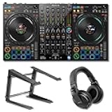 Pioneer DDJ-FLX10 4-Deck DJ Controller with HDJ-X5-K Professional DJ Headphones and LPT5000 Laptop Stand