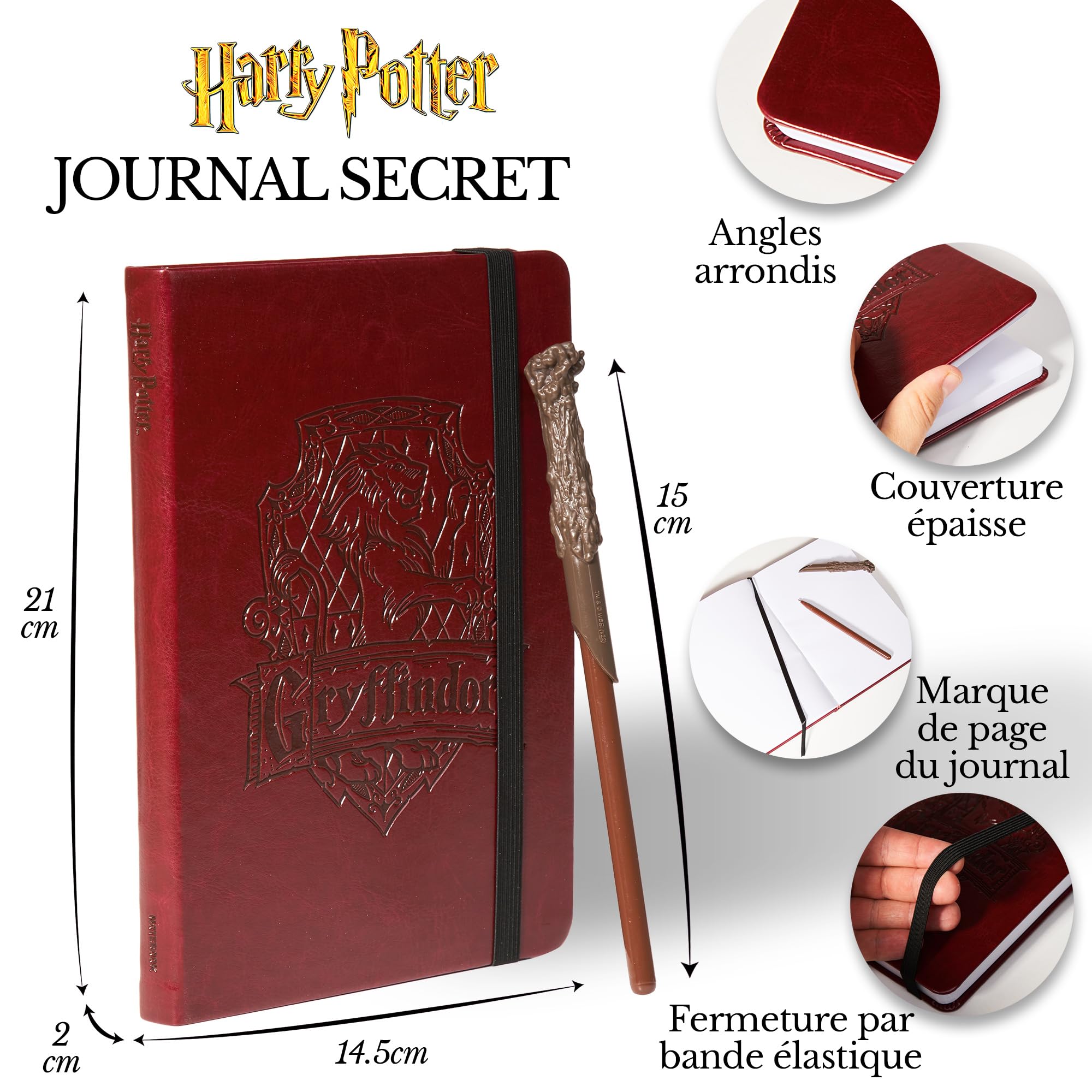 Harry Potter - Cahier, Carnet de note, Notebook, Agenda, Journal secret intime avec stylo - Set Accessoire Papeterie - Idée Coffret Cadeau de Poudlard pour fille, garçon et adulte. (Rouge)