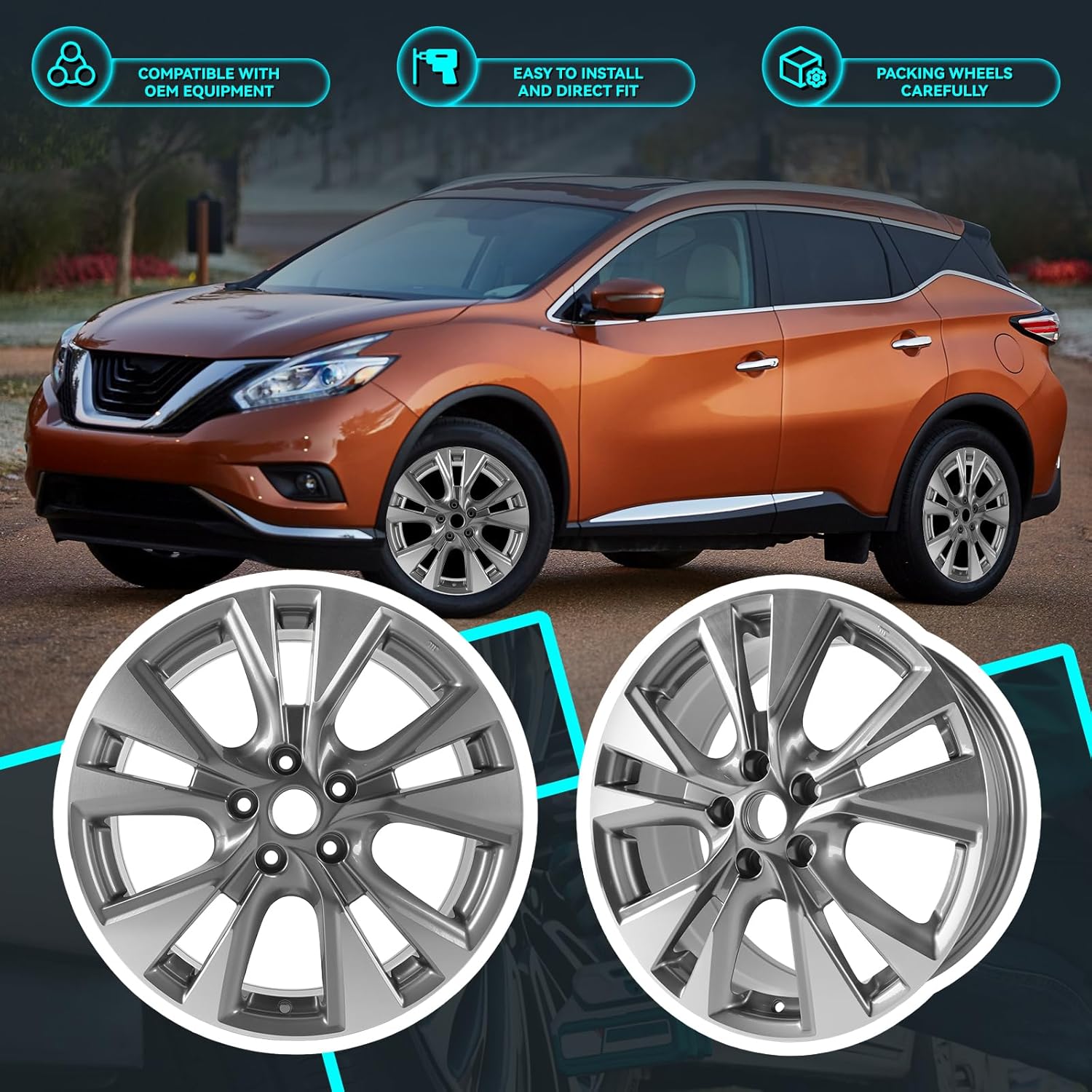 New Single 18x7.5 inch 18 Inch 18x7.5" Premium Aluminum Alloy Wheel Rim Fits for 2015 2016 2017 2018 2019 Nissan Murano, OEM Design Replacement Rim, ALY62706U35N, Machined and Grey