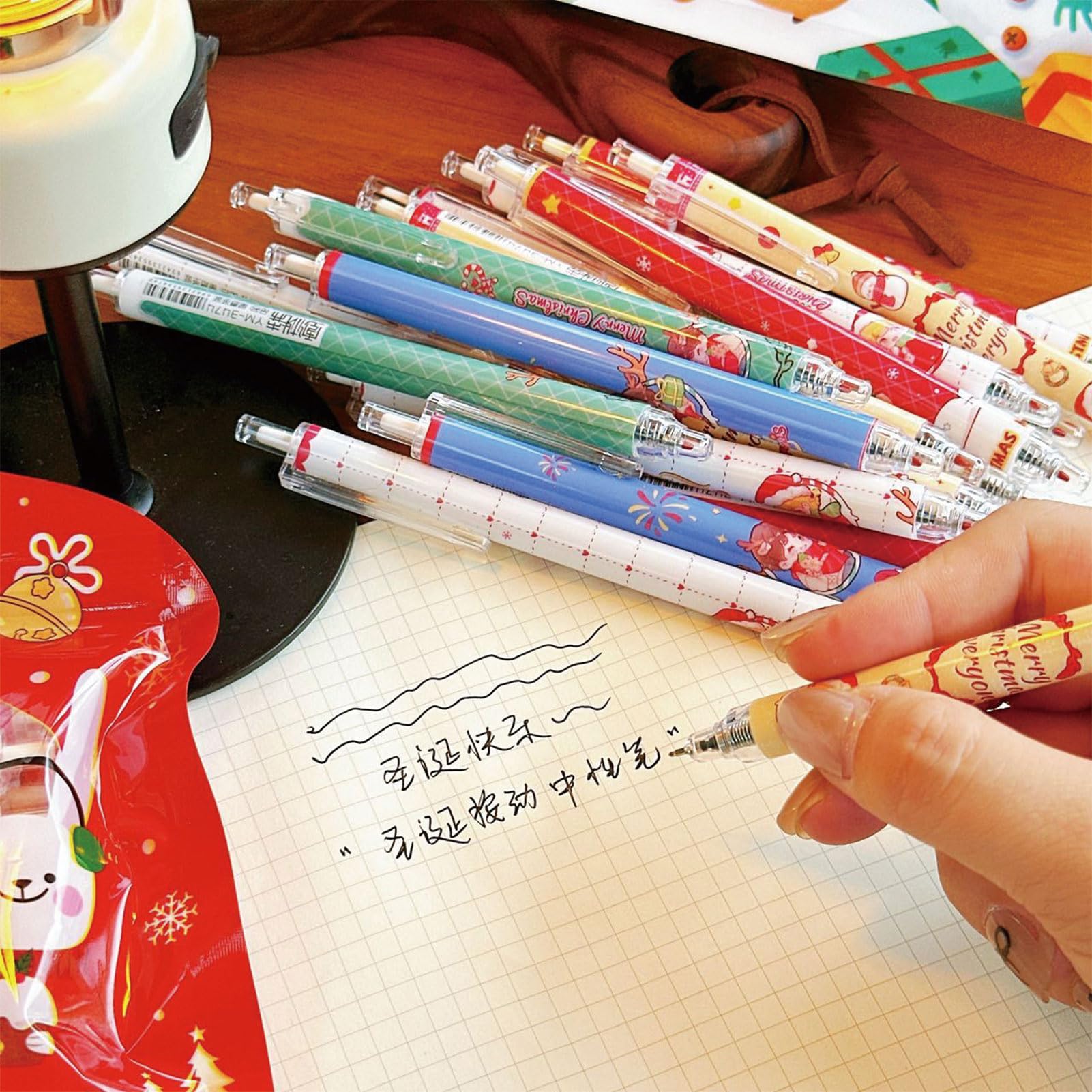 6 Pcs Cute Christmas Retractable Pens Cartoon Christmas Pen 0 5mm Black Ink Pen Writing Pens Gel Ink — view 7