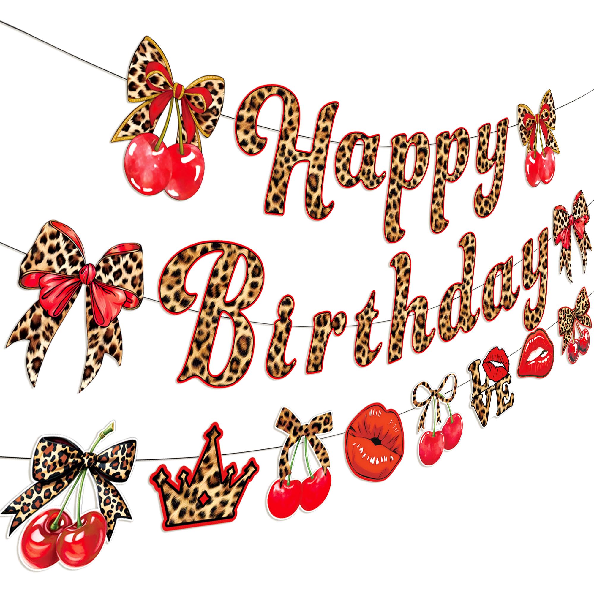 Cheetah Cherry Birthday Party Decorations Leopard Birthday Banner Red Black Leopard Cherry Theme Party Supplies
