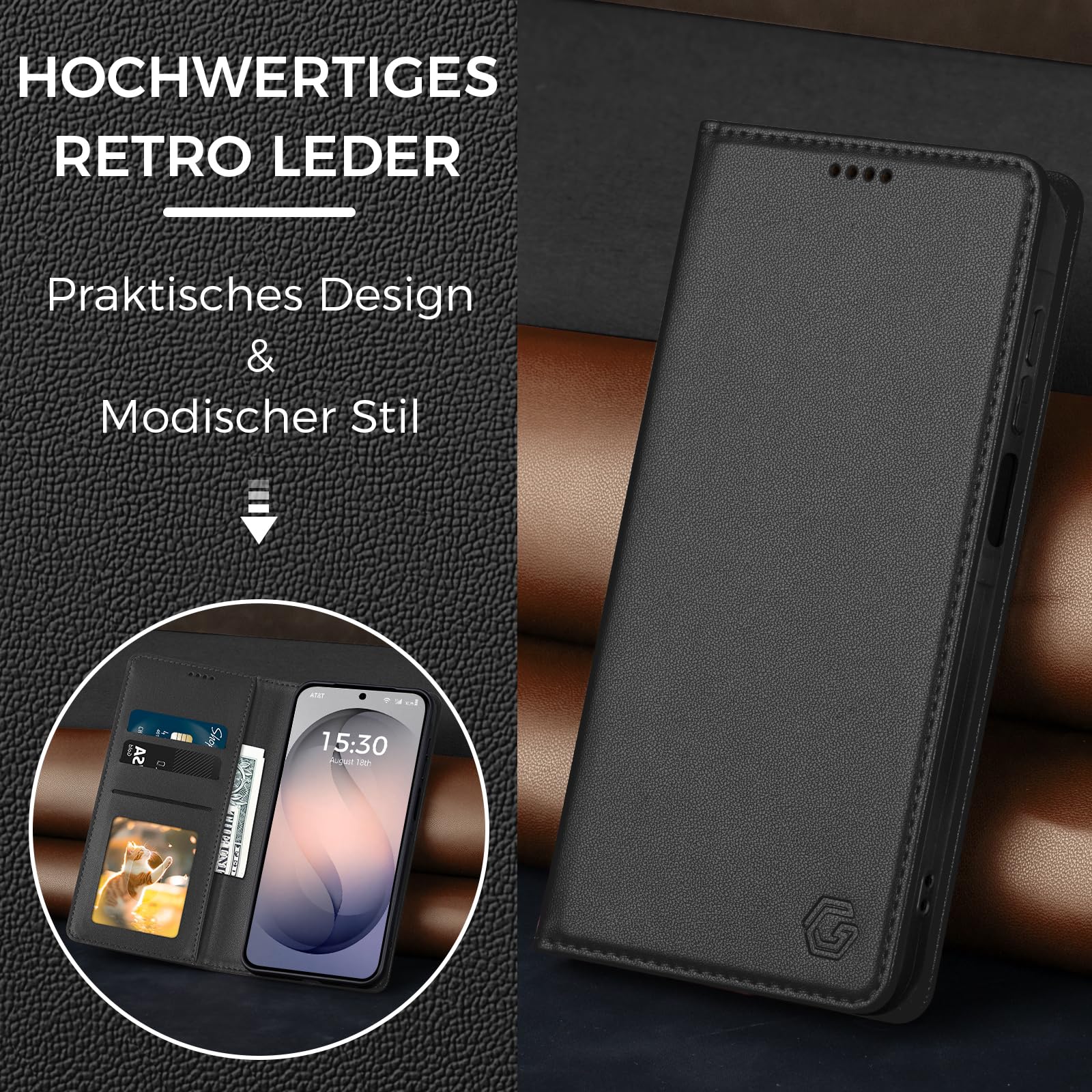 Etui na telefon komórkowy Samsung Galaxy S26 5G, kieszeń na karty premium, skóra PU, etui z klapką, funkcja stojaka, etui Flip Case do Samsung Galaxy S26 5G - czarne