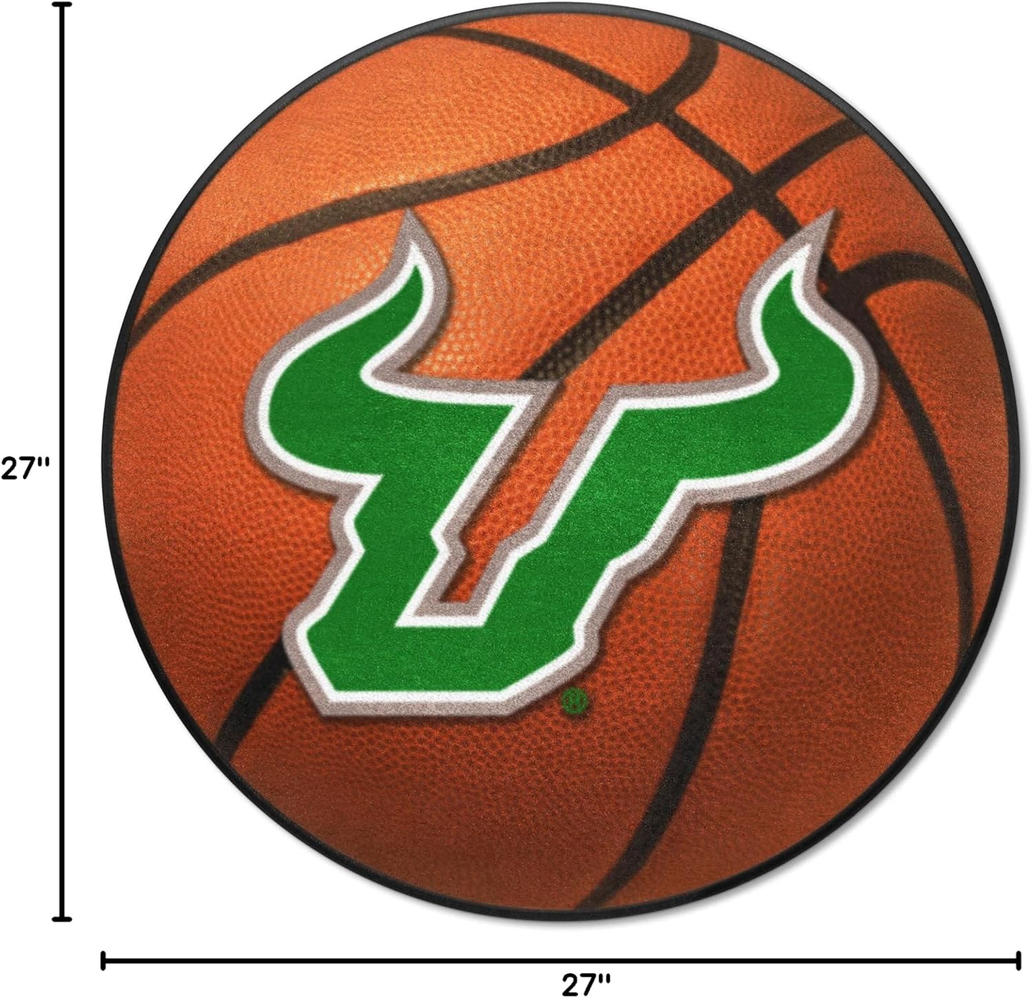 FANMATS 536 South Florida Bulls Basketball Shaped Rug - 27in. Diameter, Basketball Design, Sports Fan Accent Rug