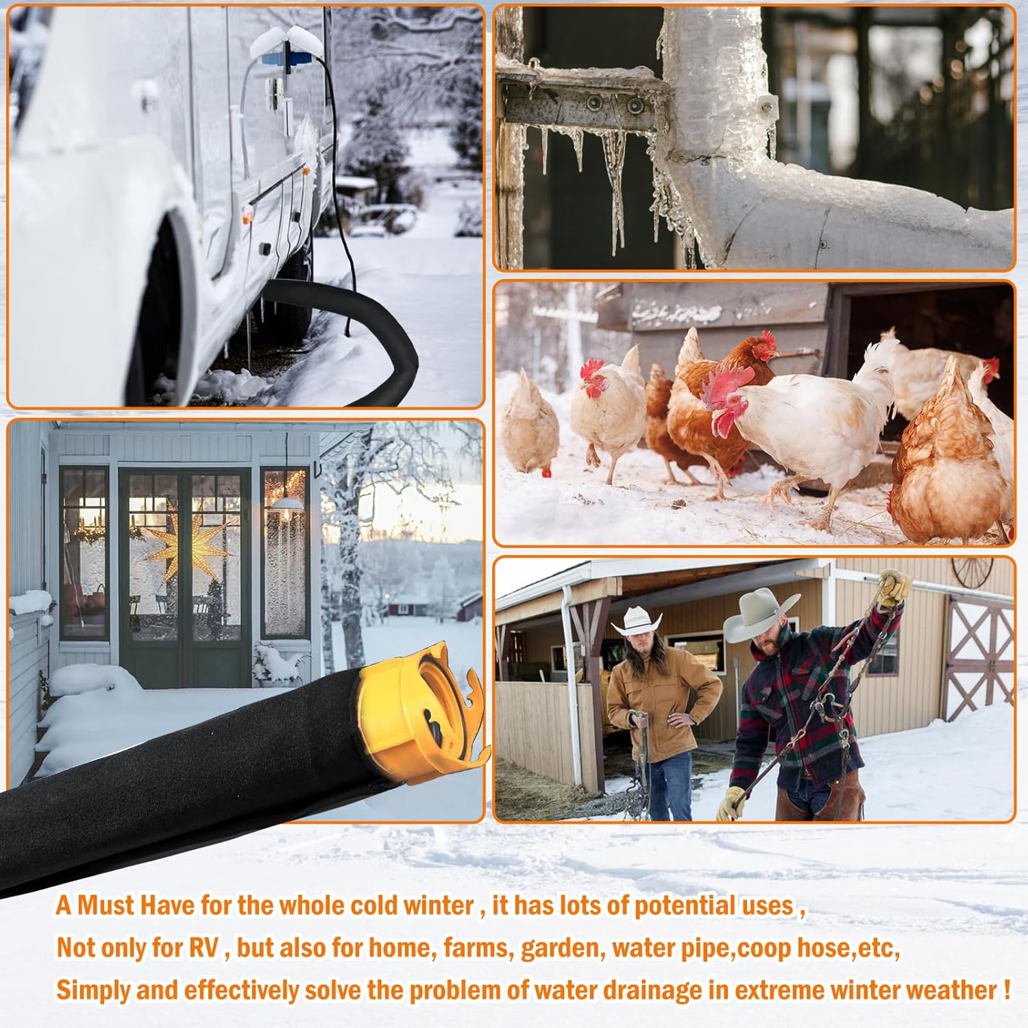 15Ft Heated RV Sewer Hose Cover Electric Heated Sleeve RV Sewer Hose Heat Wrap Insulated RV Sewer Hose Heating System with 6.5Ft Power Cord for Winter RV Camper (Not Including Rv Sewer Hose)