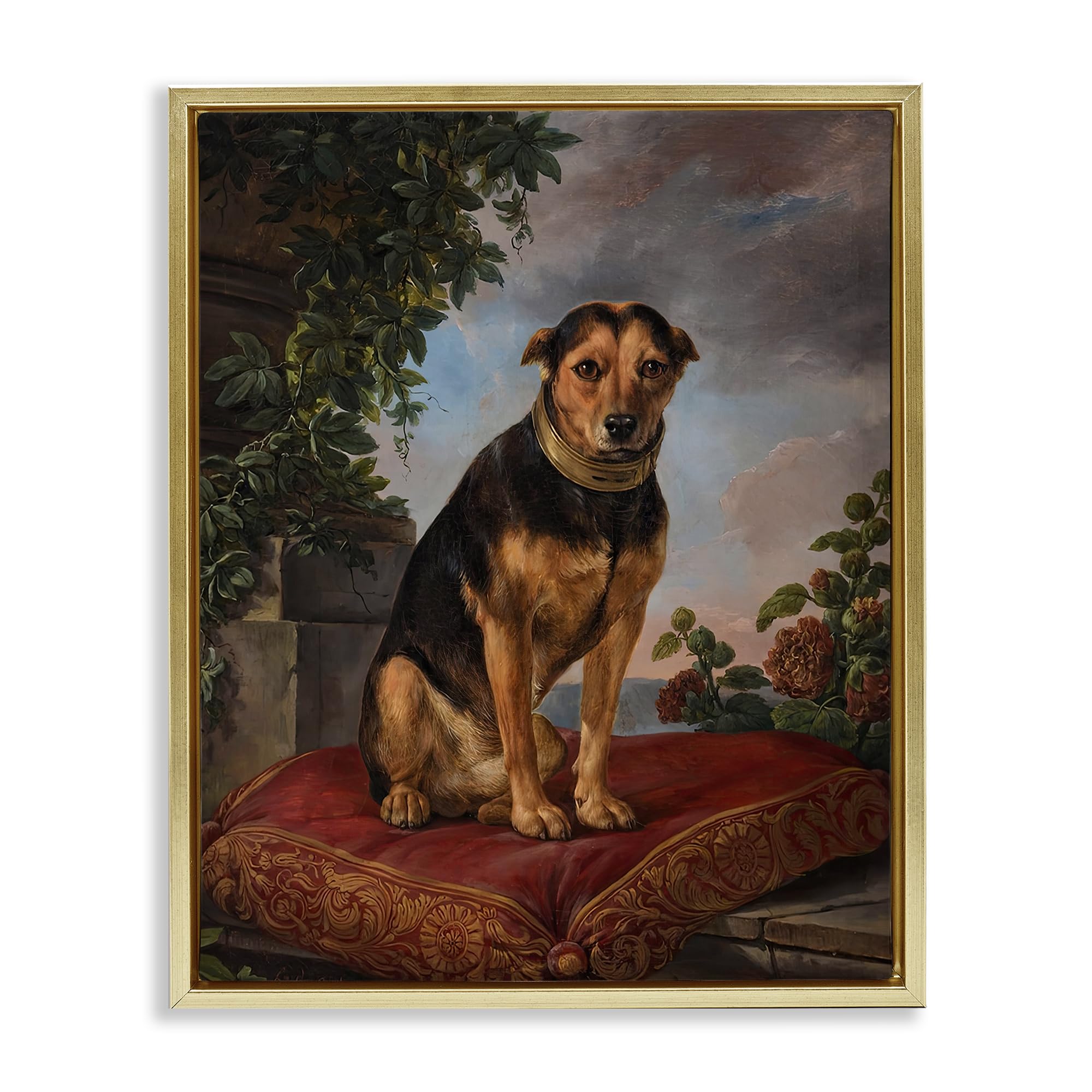 Stupell Industries Metallic Gold (Matte) 'Historical Dog On Cushion', Floating Frame Canvas Art, Gold, 17 X 21 Inches, Easy To Hang And Sturdy, Made In Usa, By Lil' Rue