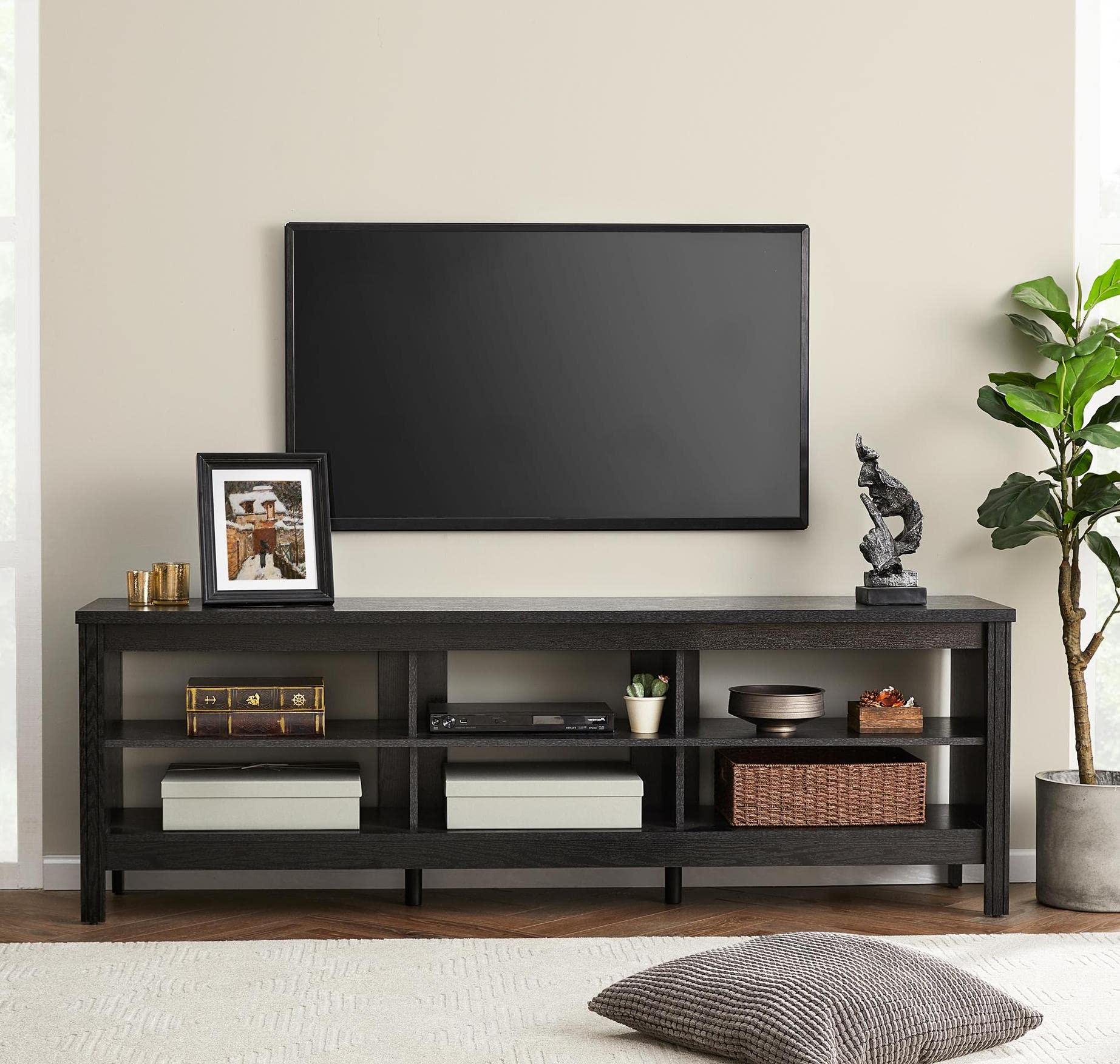 WAMPAT TV Stand for TVs up to 75 Inch, 70 Inch Television Stands Entertainment Center with Storage, Wood Media Console Table for Living Room Bedroom Office, Black
