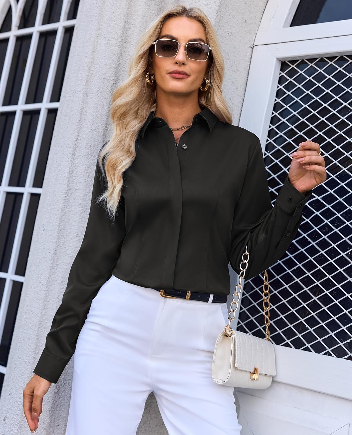 siliteelon Button Down Shirts for Women: Classic Fit Stain Resistant Long Sleeve Dress Shirt Wrinkle Free Business Office - Image 2