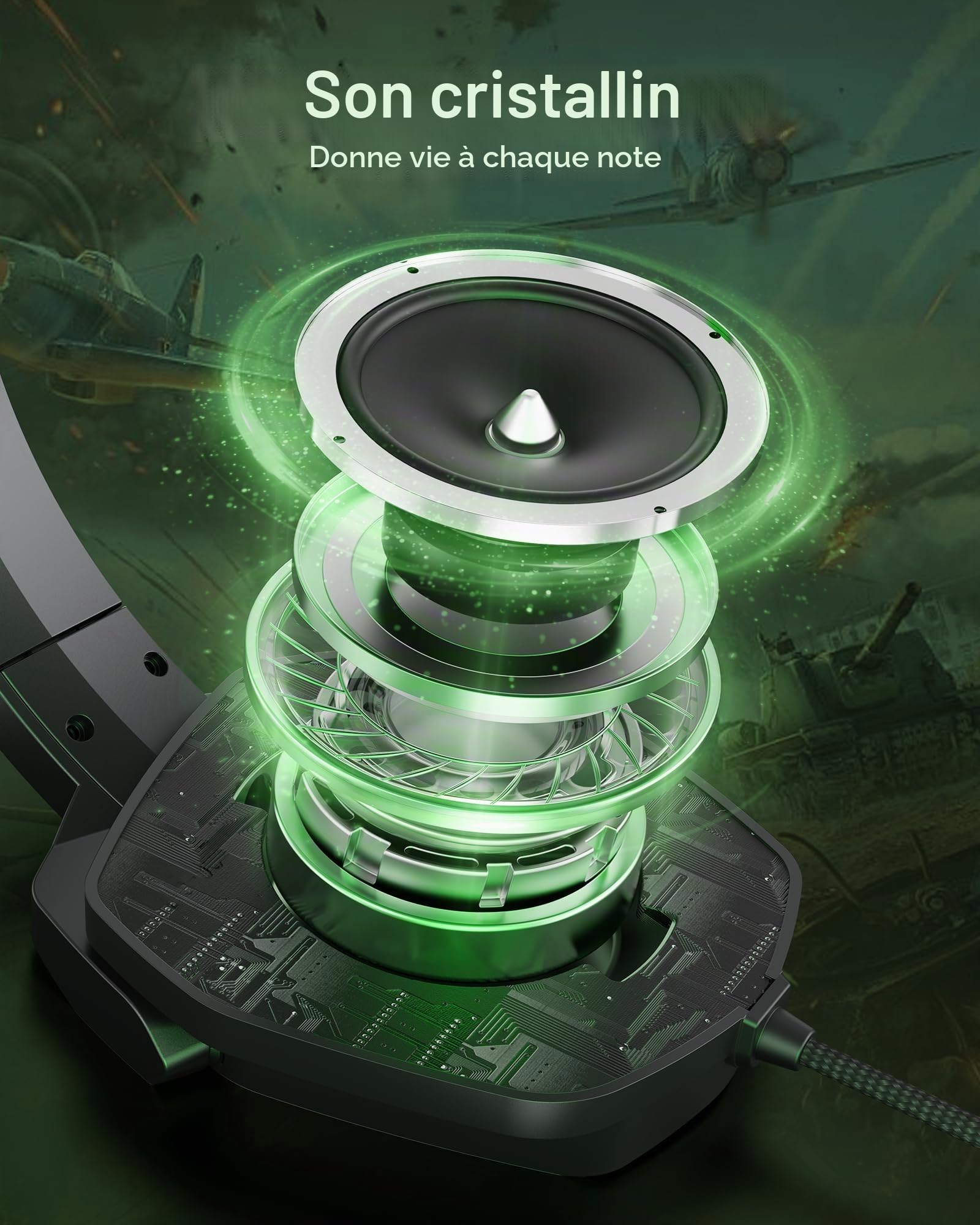 NUBWO N16 Casque Gaming - Micro Annulant Le Bruit, Son Stéréo et Conception Confortable pour PS5, PS4, Xbox One, NS, PC, Ordinateur Portable et Mac - Vert