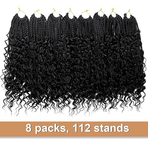 Miniatura 3 de Goddess - Trenzas de ganchillo con extremos rizados, trenzas bohemias de 16 pulgadas, paquete de 8 paquetes de 3 trenzas de ganchillo, extensiones