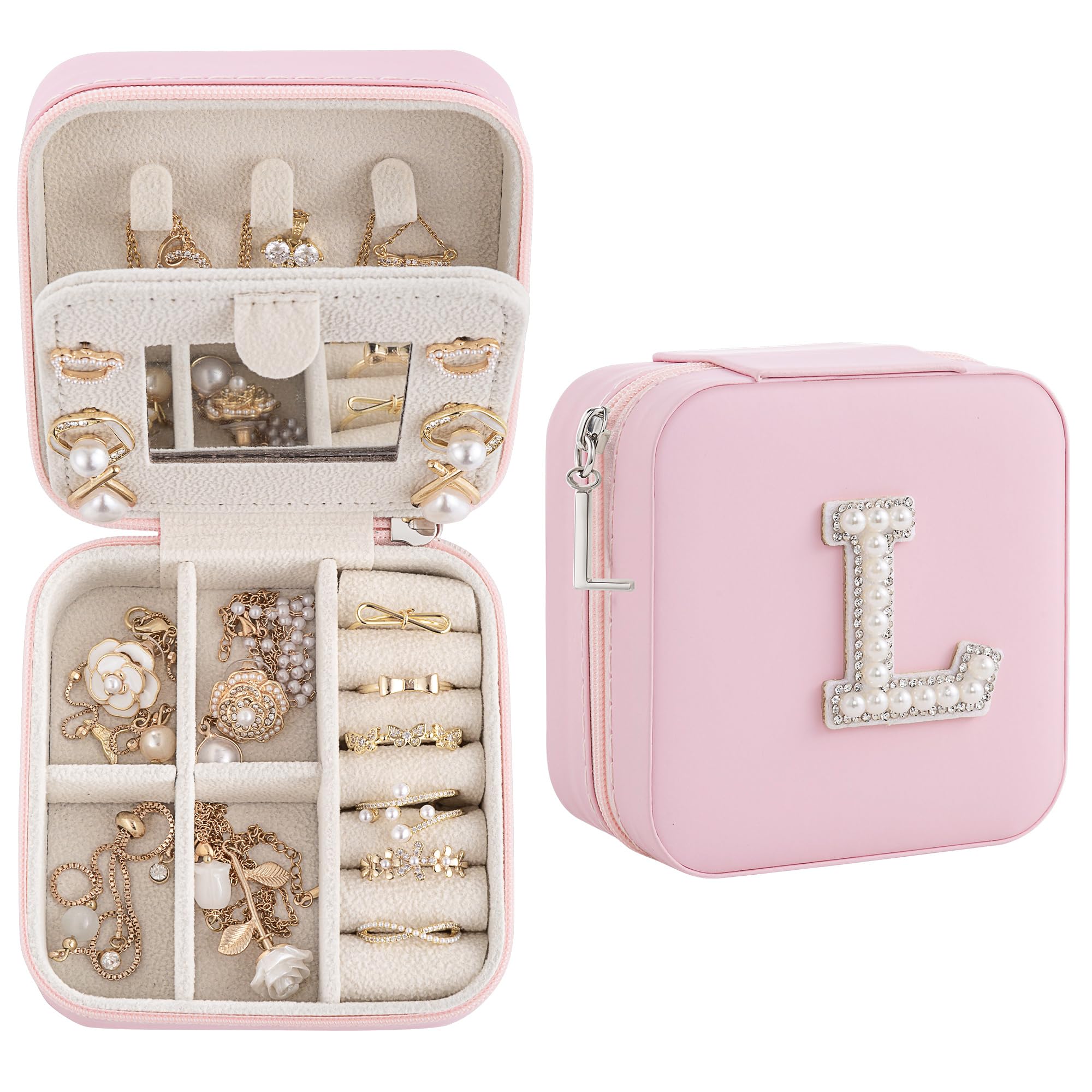 Nymtavia Birthday Gifts For Women, Initial Jewelry Box, Travel Jewelry Case, Gifts for Wife Girlfriend, Small Travel Jewelry Organizer, Gift for Girls