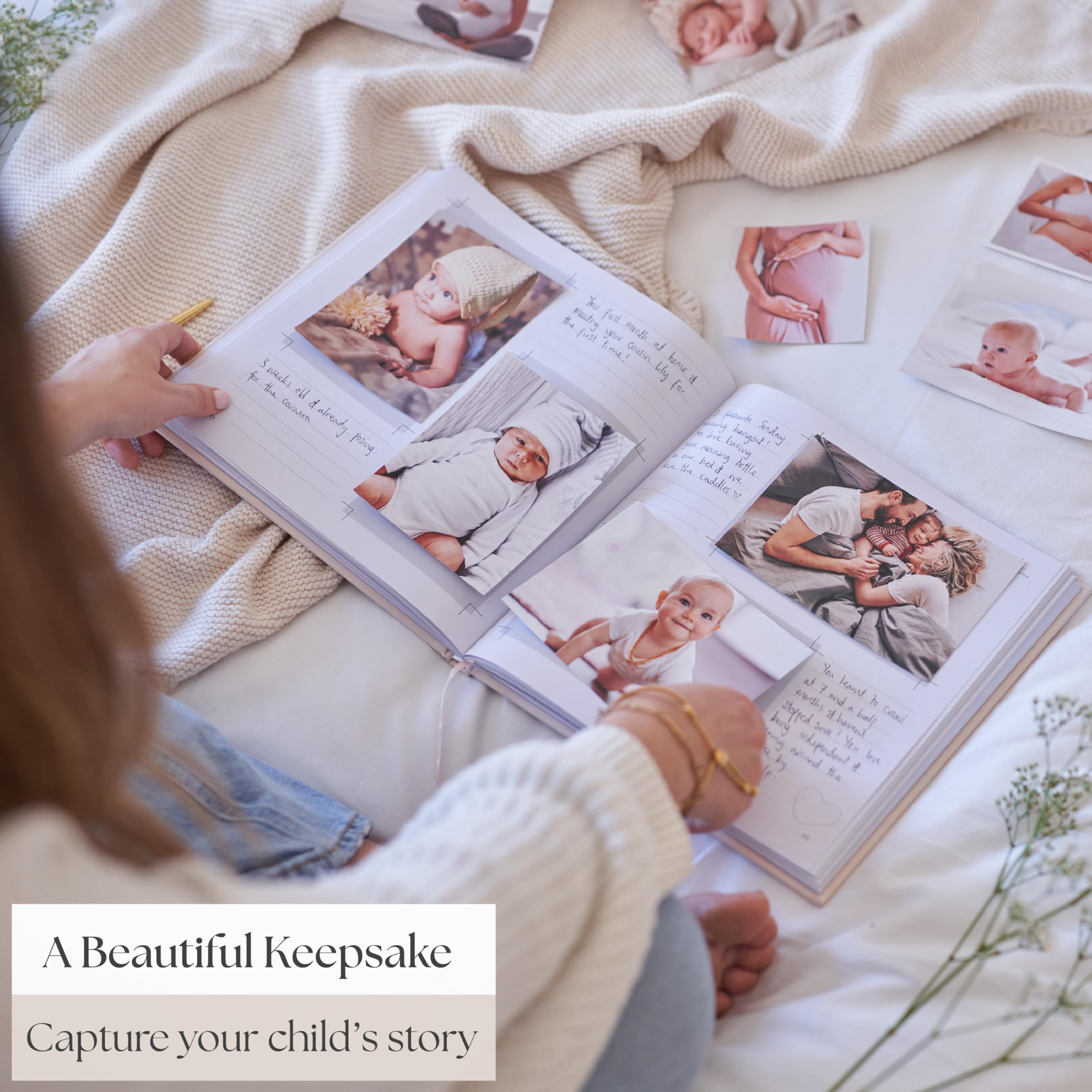 Książka pamiątkowa dla niemowląt – kremowy dziennik dla chłopców i dziewcząt, album pamiątkowy i album fotograficzny od urodzenia do 5 roku życia, prezent dla noworodka na baby shower lub dla nowych