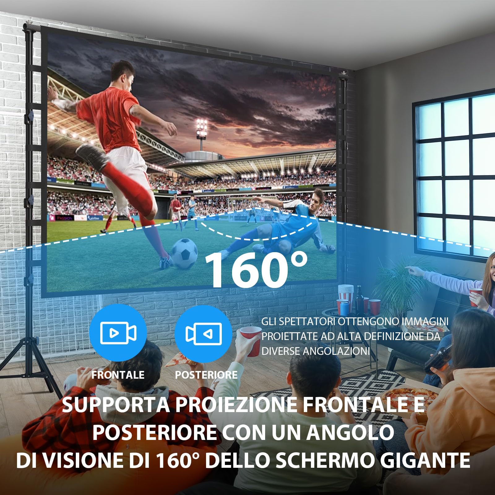 Schermo per proiettore da 180 pollici con treppiede: VOOPVOR schermo portatile 16:9 4K HD, schermo cinematografico per interni/esterni, con borsa per il trasporto e supporto regolabile in altezza per