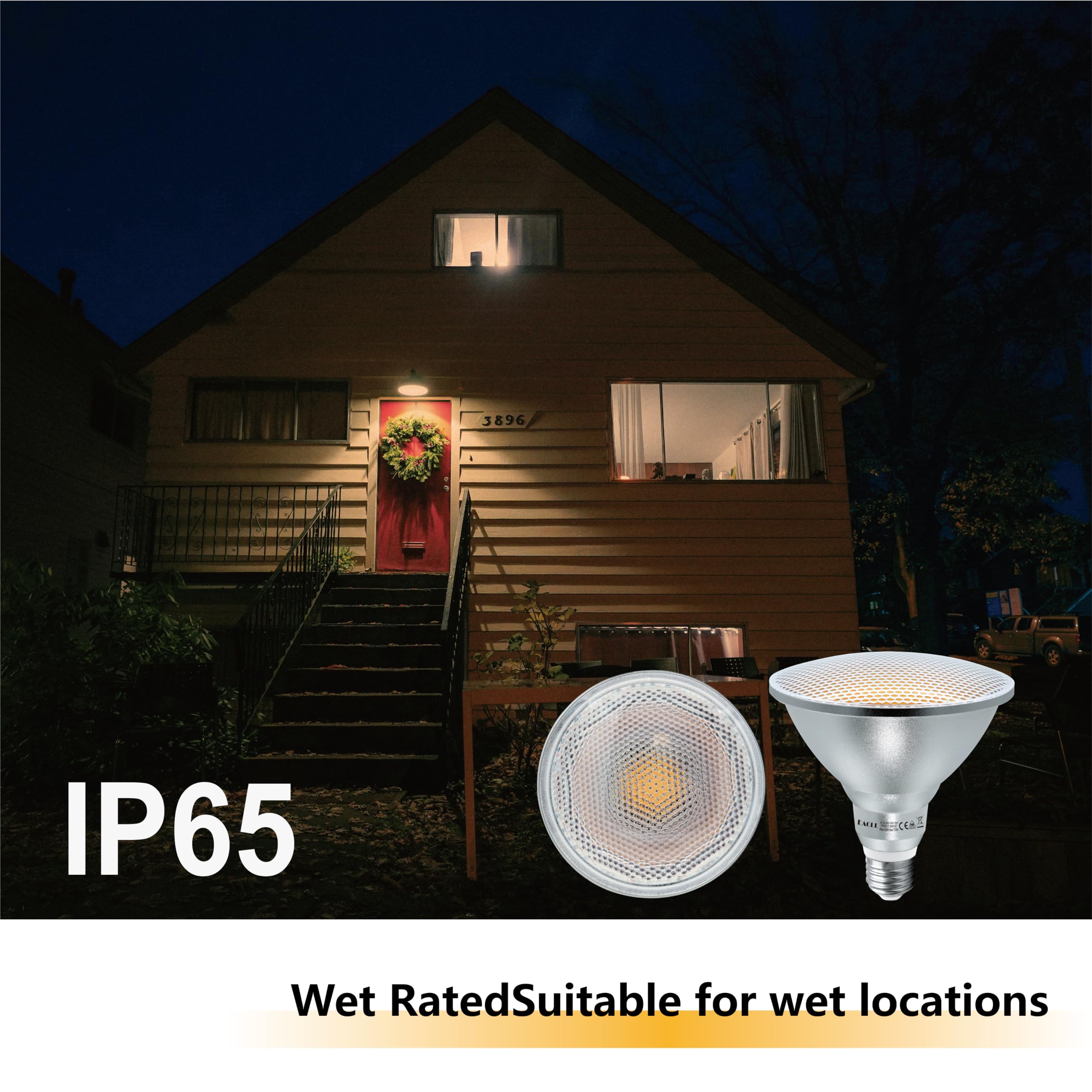 EACLL IP65 Lampadine LED E27 PAR38 18W Equivalente 120W, Pacco da 4, 1700lm 3000K Bianco Caldo, Faretti AC 230V senza Sfarfallio, Angolo a Fascio 60° Spot, Non Dimmerabile Lampade Riflettore