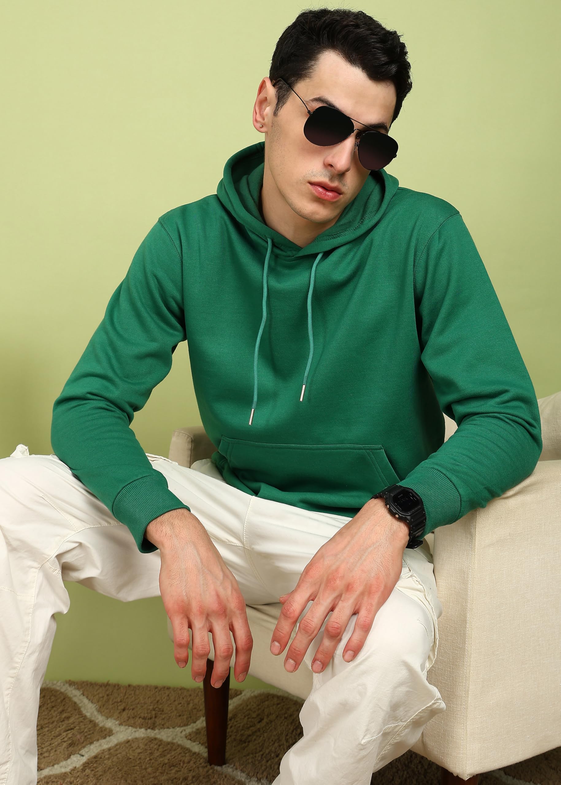 Alan Jones Clothing Men’s Solid Hooded Sweatshirt | Drawstring Hood, Kangaroo Pocket, Ribbed Hem | Regular Fit | Sizes S–5XL | Multiple Colors (Sports Green_XL)