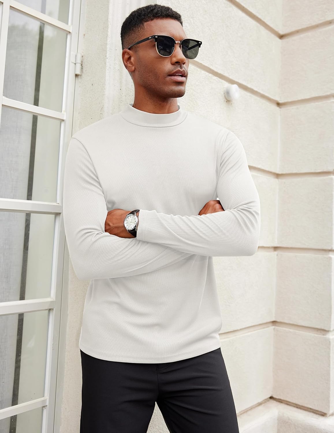 COOFANDY Men's Mock Turtleneck Long Sleeve Shirts Slim Fit Basic T-Shirt Lightweight Ribbed Pullover Sweater - Image 4