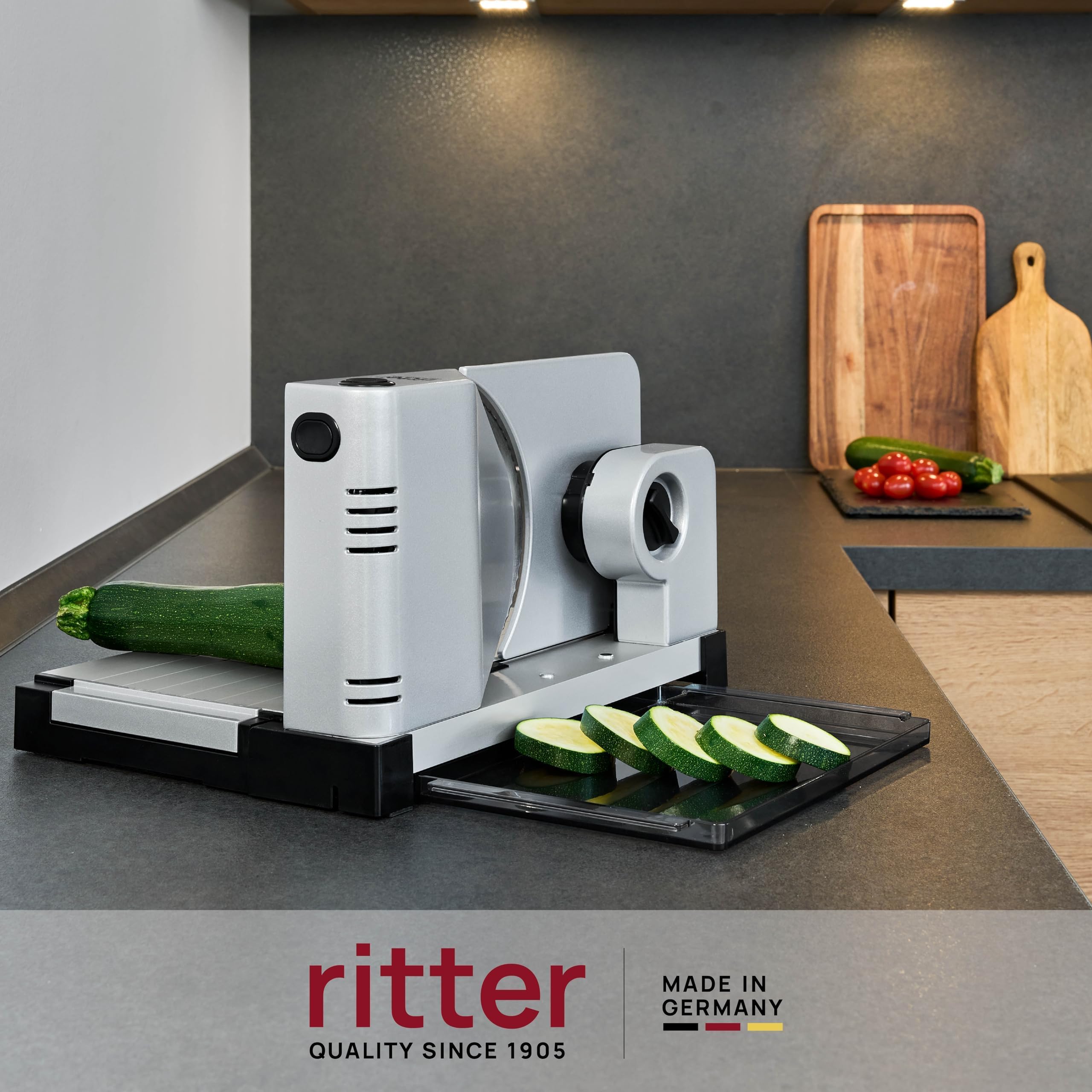 Ritter Allesschneider icaro 7, elektrischer Allesschneider mit ECO-Motor, made in Germany, Silbermetallic