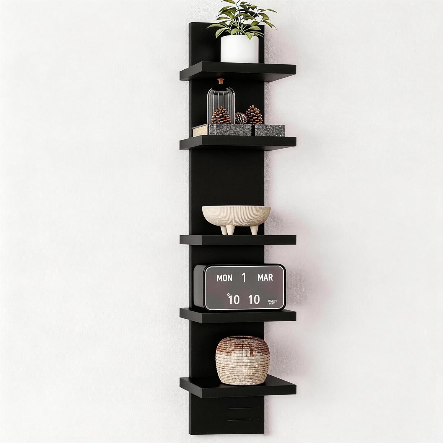 No Drill Wall Shelf Unit 5-Tier, Floating Storage Shelf, Decorative Wall Mount Vertical Shelving for Home, Bedroom,Living Room,Office