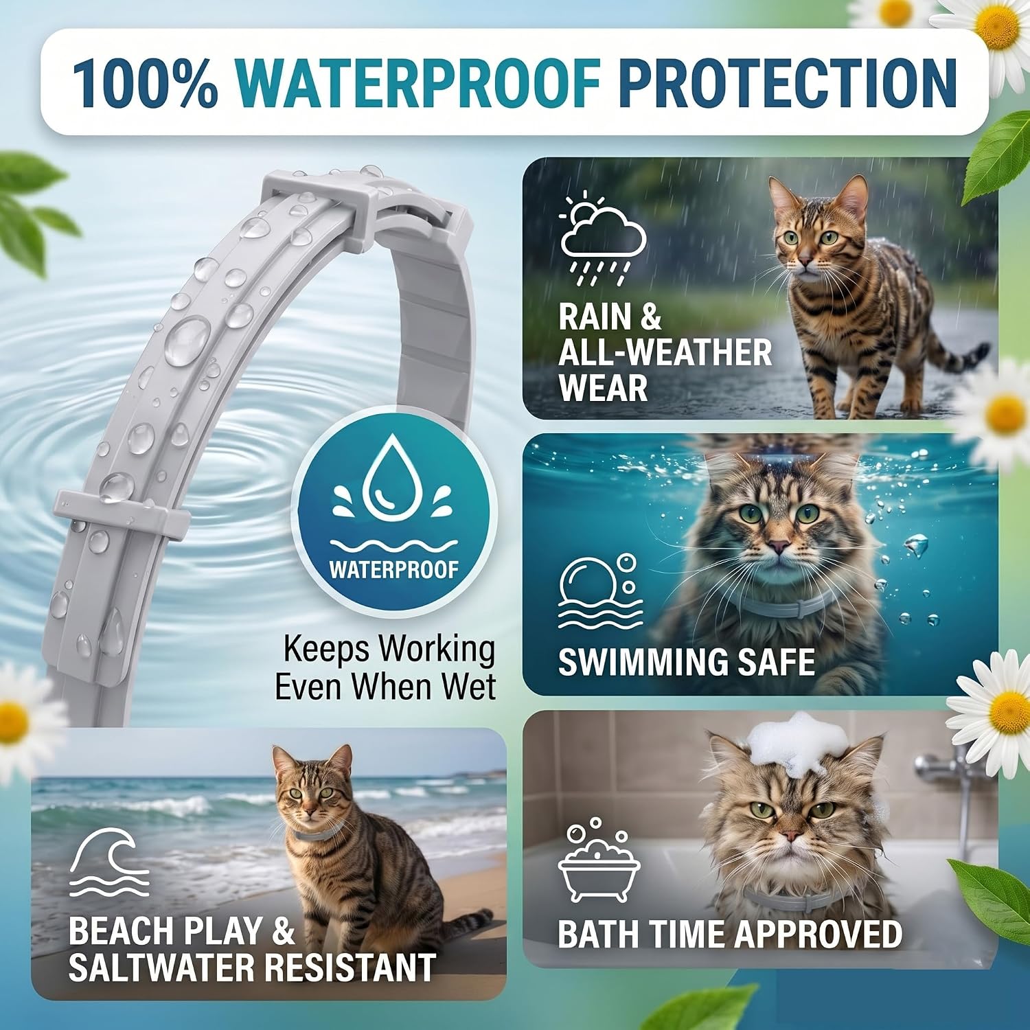 Flea and Tick Collar for Cats 2 Pack | - 12 Month Natural Flea and Tick Prevention for Cats, Waterproof Cat Flea Collar with Continuous Release