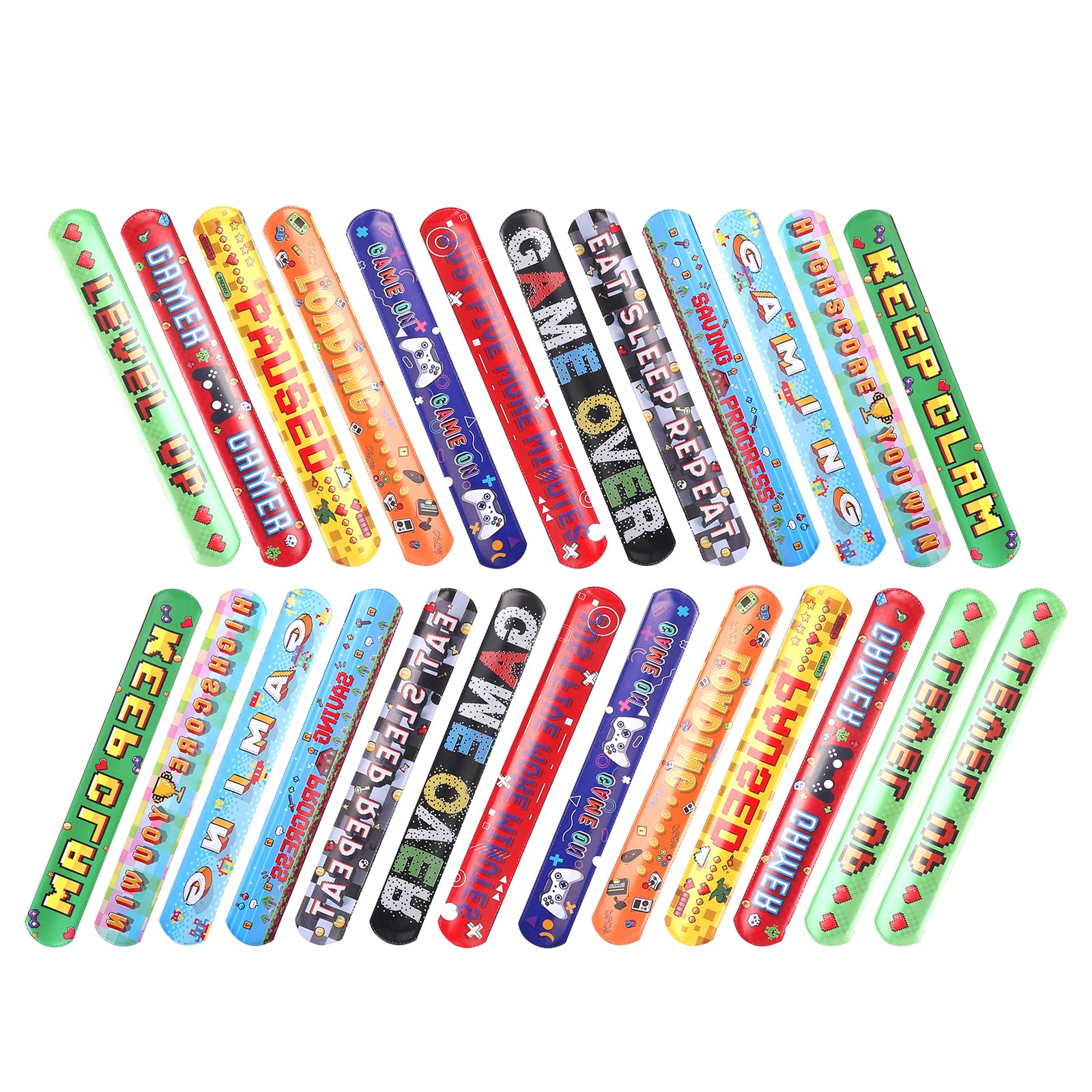 AIEX 25pcs Slap Bracelets, Slap Bands Slap Bracelets Party Favors Snap Bands Bracelets Video Game Bracelet Party Favor Slap Bracelets for Boys Bracelet Party Favors for Teens Holiday (Game Style)