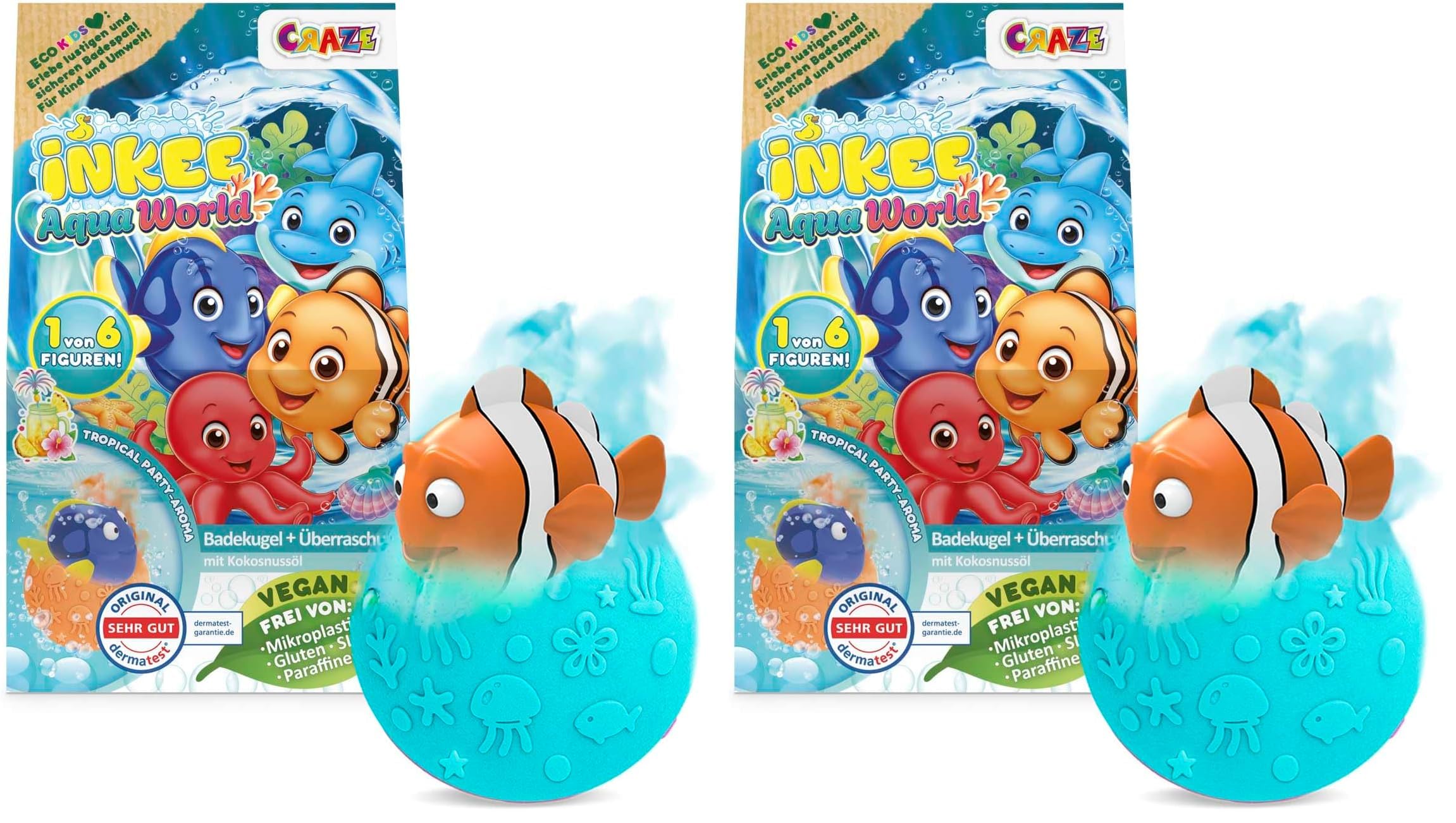 INKEE Aqua World Badebombe Kinder mit Überraschung – Badekugel für Kinder mit Spielzeug Figur, Badebomben Mädchen Geschenk (Packung mit 2)