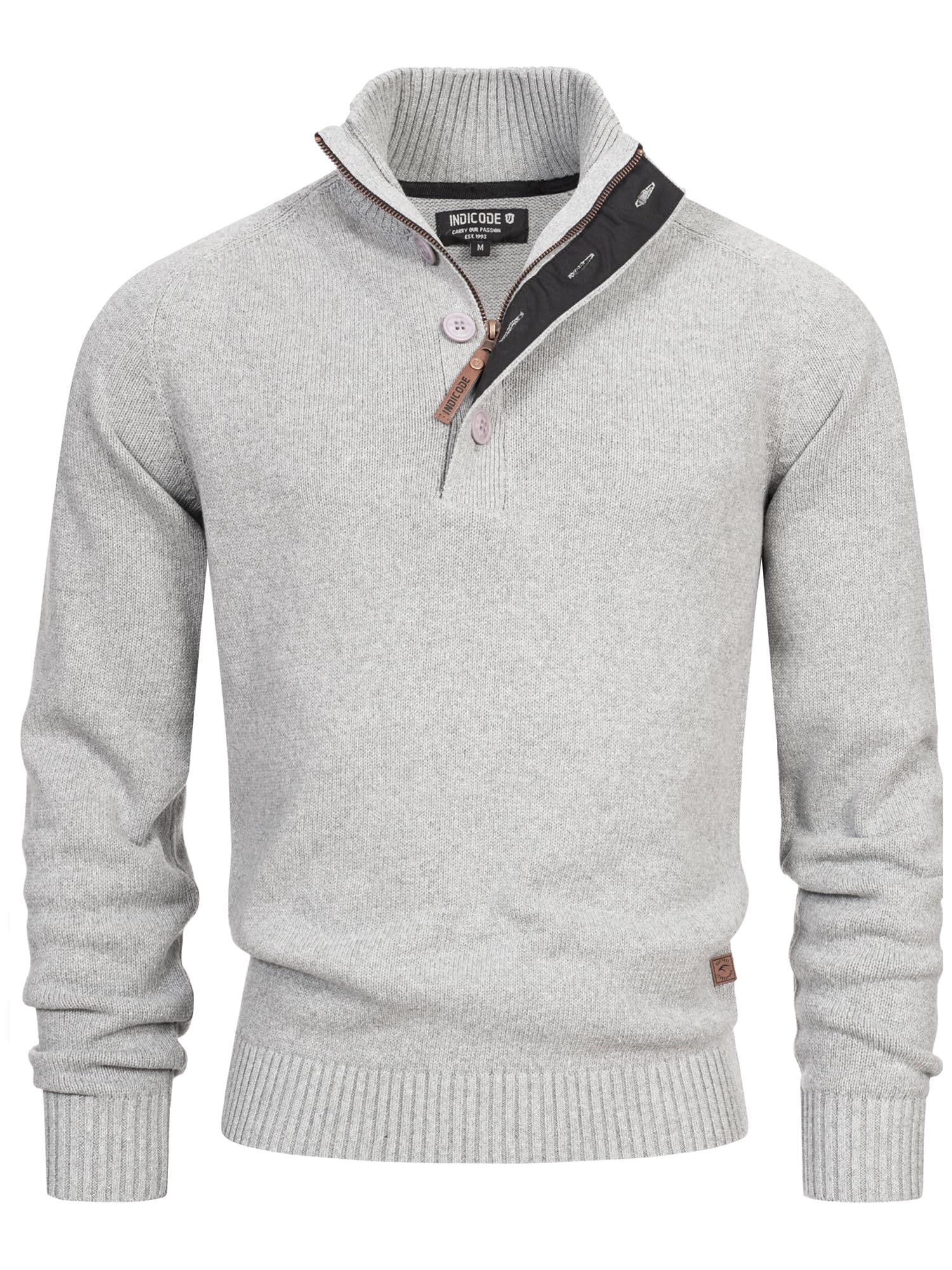 Indicode Herren INIsalu Strickpullover aus 70% Baumwolle mit Stehkragen