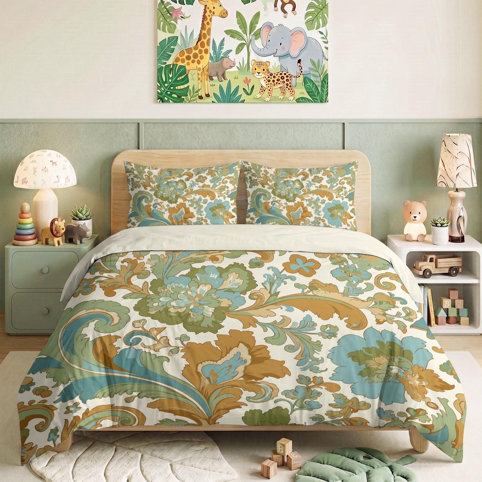 Housse de couette cachemire crème 140x200 cm avec 2 taies d'oreiller