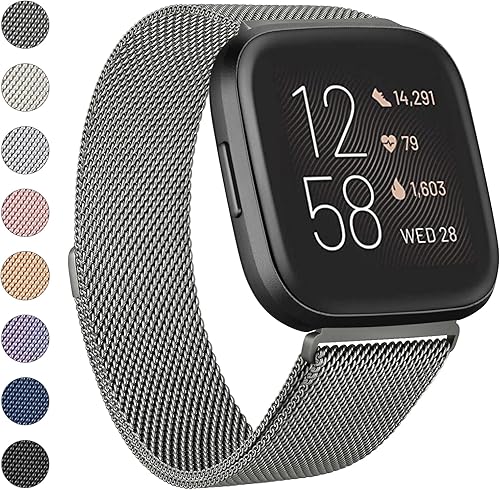 Meliya Correa de metal compatible con Fitbit Versa 2 correas de reloj para mujeres y hombres, correa magnética ajustable de malla de acero