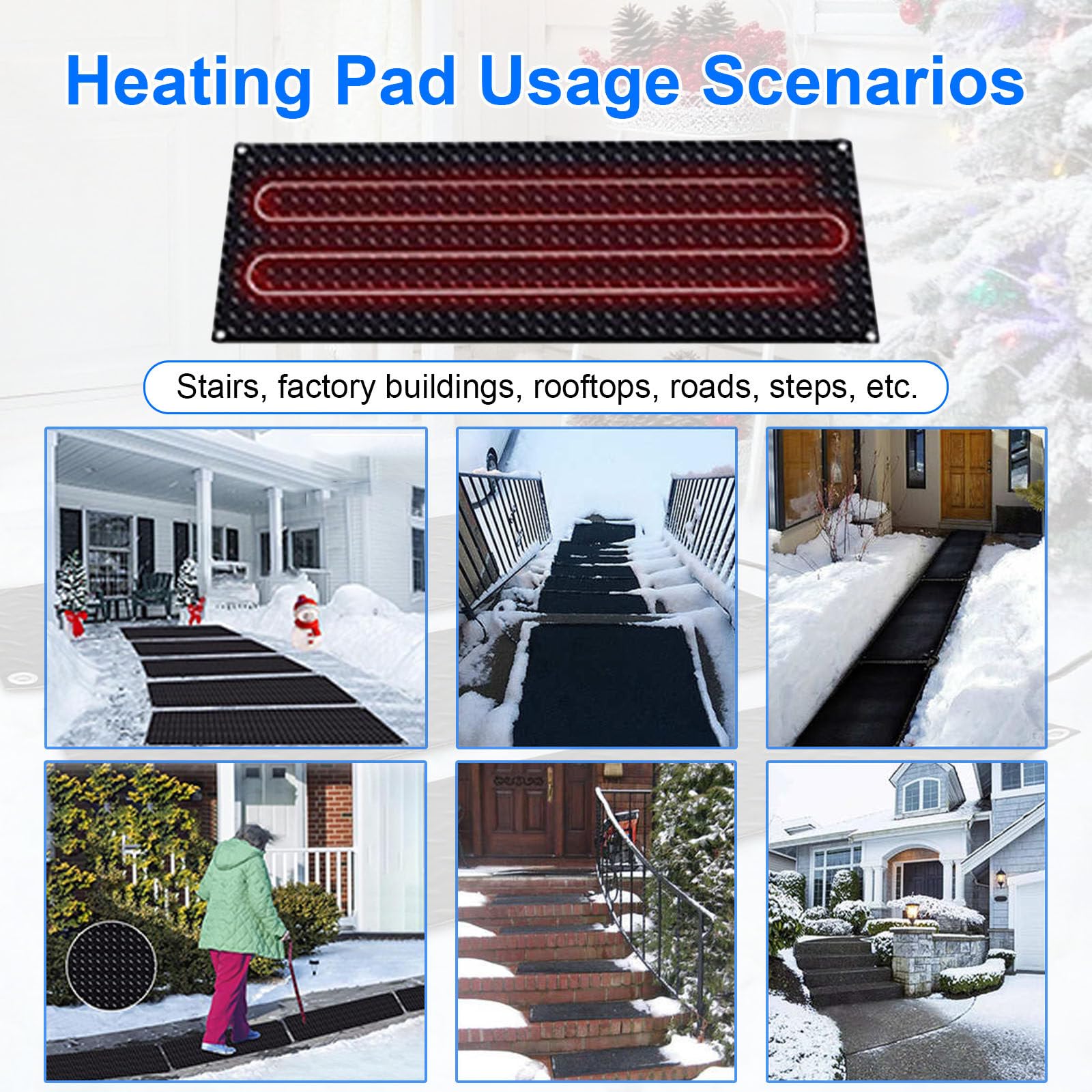 Tapis Chauffant Électrique pour Fonte De Neige Et De Glace,Double Face Antidérapante, Température Maximale De 45 °C,pour Toitures,Escaliers,Marches Et Pelouses. 400 W/m² 55cm*120cm