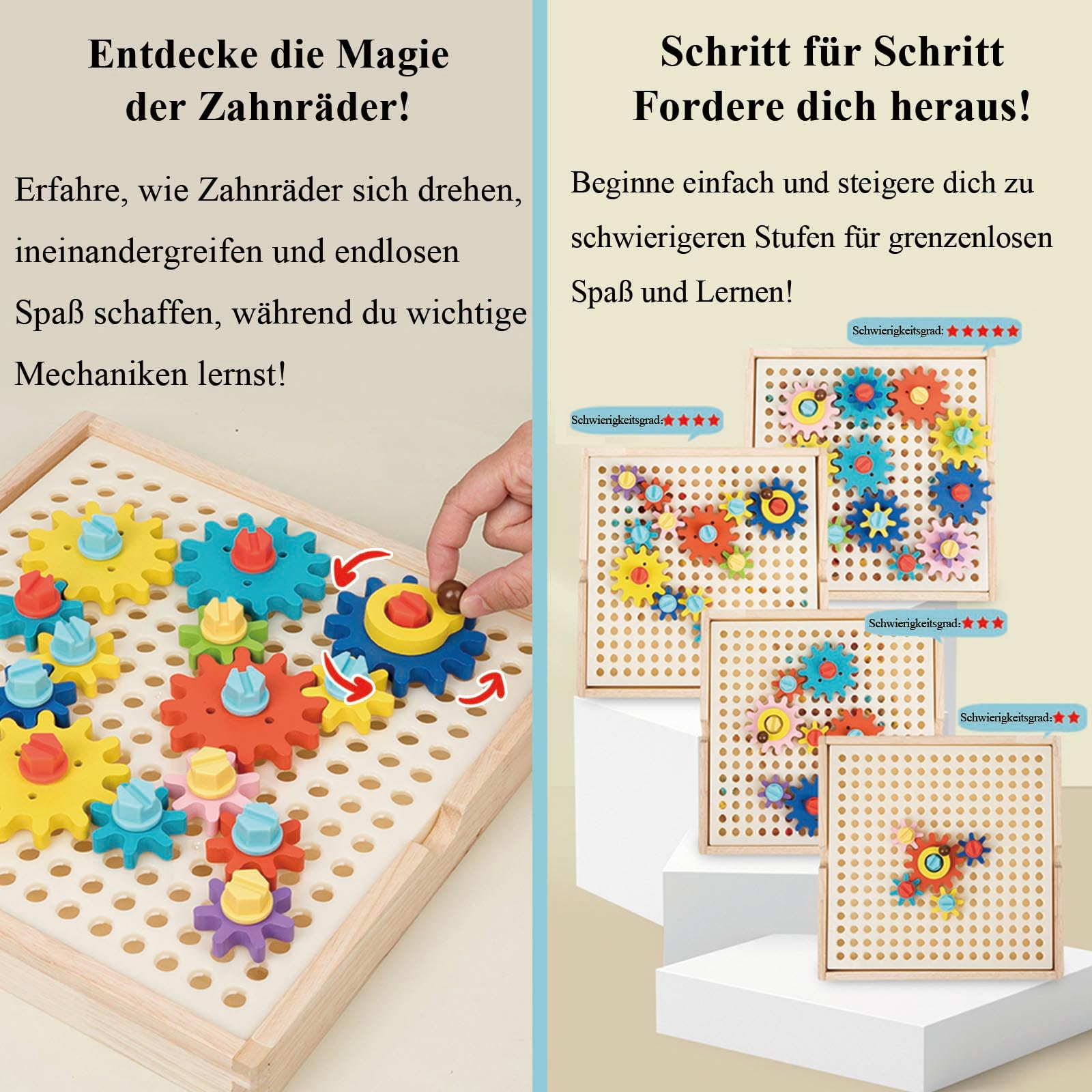 Montessori Spielzeug 3 4 5 Jahre, Zahnräder Kinder, Kinderspiele ab 3 Jahre, Lernspiele ab 3 Jahre, Holzspielzeug 3 Jahre, Geschenk 3–5 Jahre Kinder Junge Mädchen