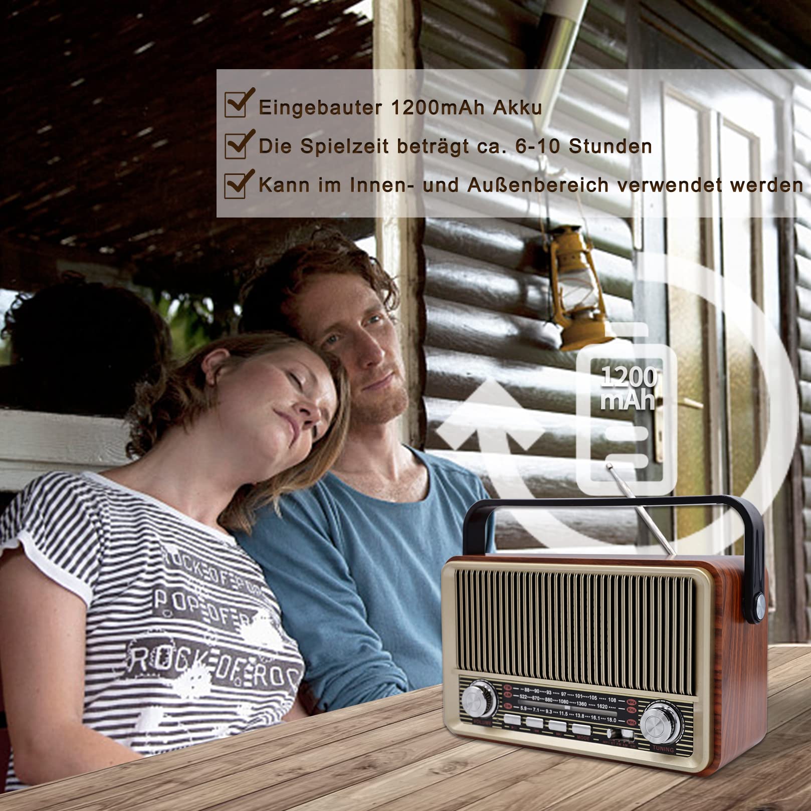 SENTASI Radio Portatile Bluetooth 5.0 Vintage Retro con Batteria 1200 mAh AM/SW/USB/TF