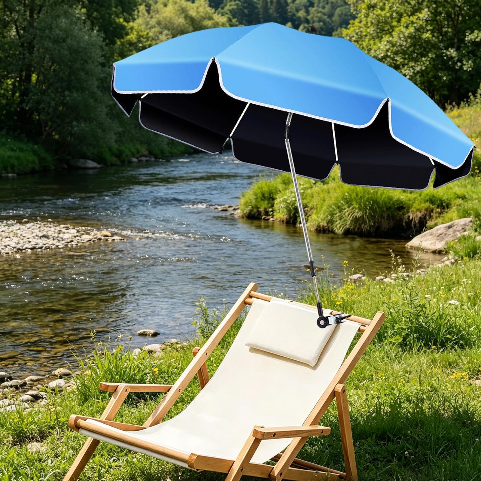 Generisch Parasol na krzesło z mocowaniem – regulowany daszek chroniący przed promieniowaniem UV o 360° | regulowany parasol mocujący krzesło | na taras, urlop, do ogrodu, na kemping, balkon, do