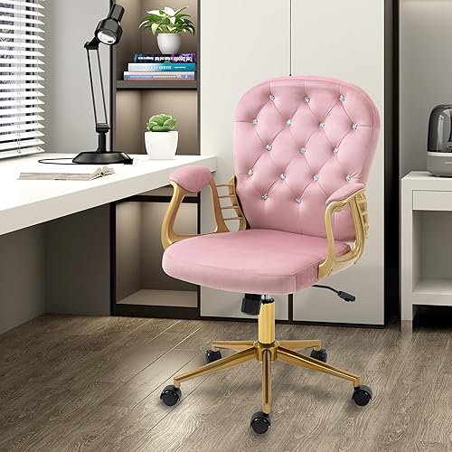 Miniatura 2 de Silla de escritorio de terciopelo para oficina en casa, cómoda con patas y brazos dorados, cómoda silla de tocador de maquillaje con respaldo y