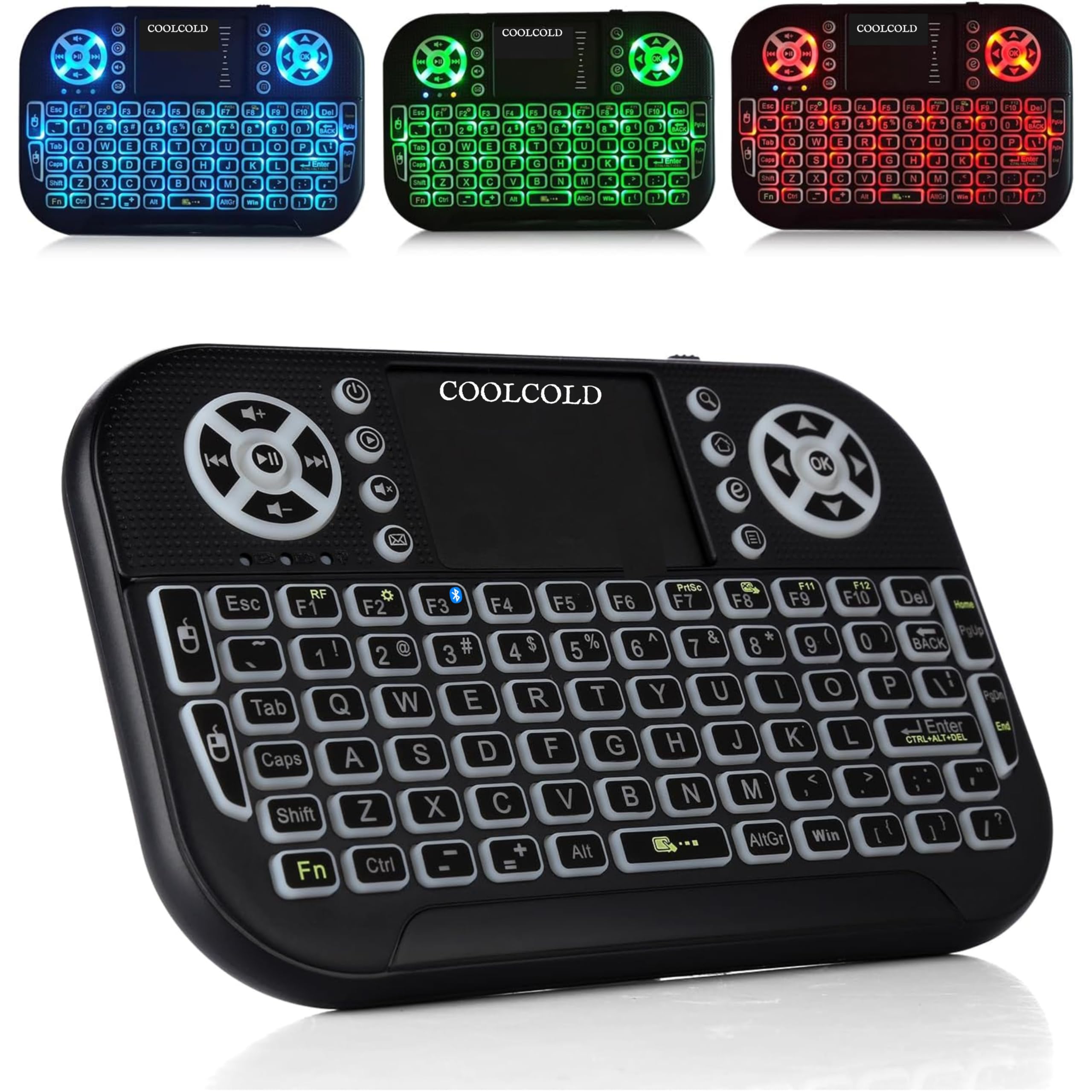 COOLCOLD Mini Keyboard, Backlit with Touchpad | Wireless 2.4G & Bluetooth | Portable Remote for Smart TV, Fire TV Stick, PC, Laptop, Android TV Box, Windows, Mac, Phone (Black)