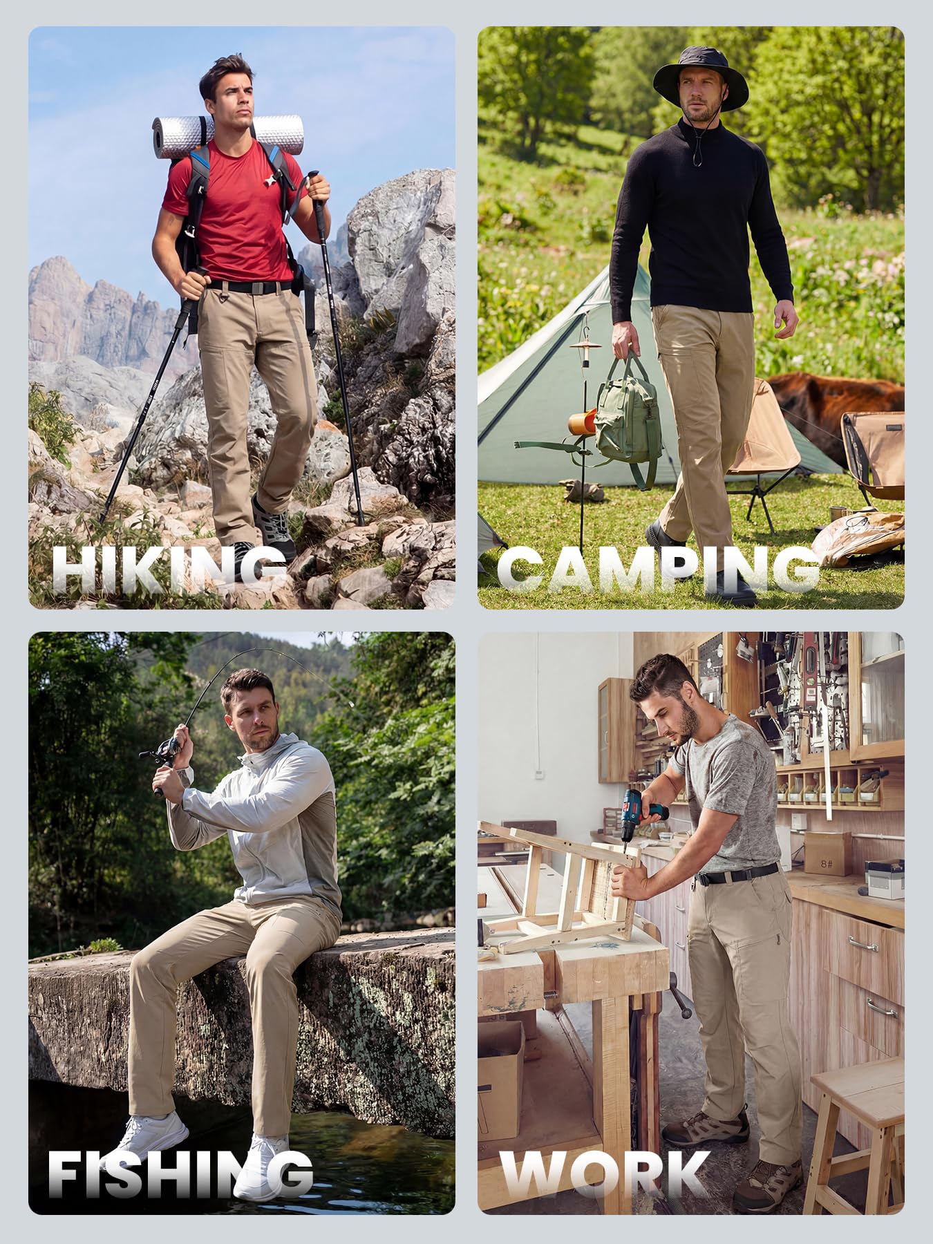 Pantalon tactique pour homme 7 poches Ripstop Cargo Pantalon de travail imperméable léger pour l'extérieur, la randonnée et la pêche
