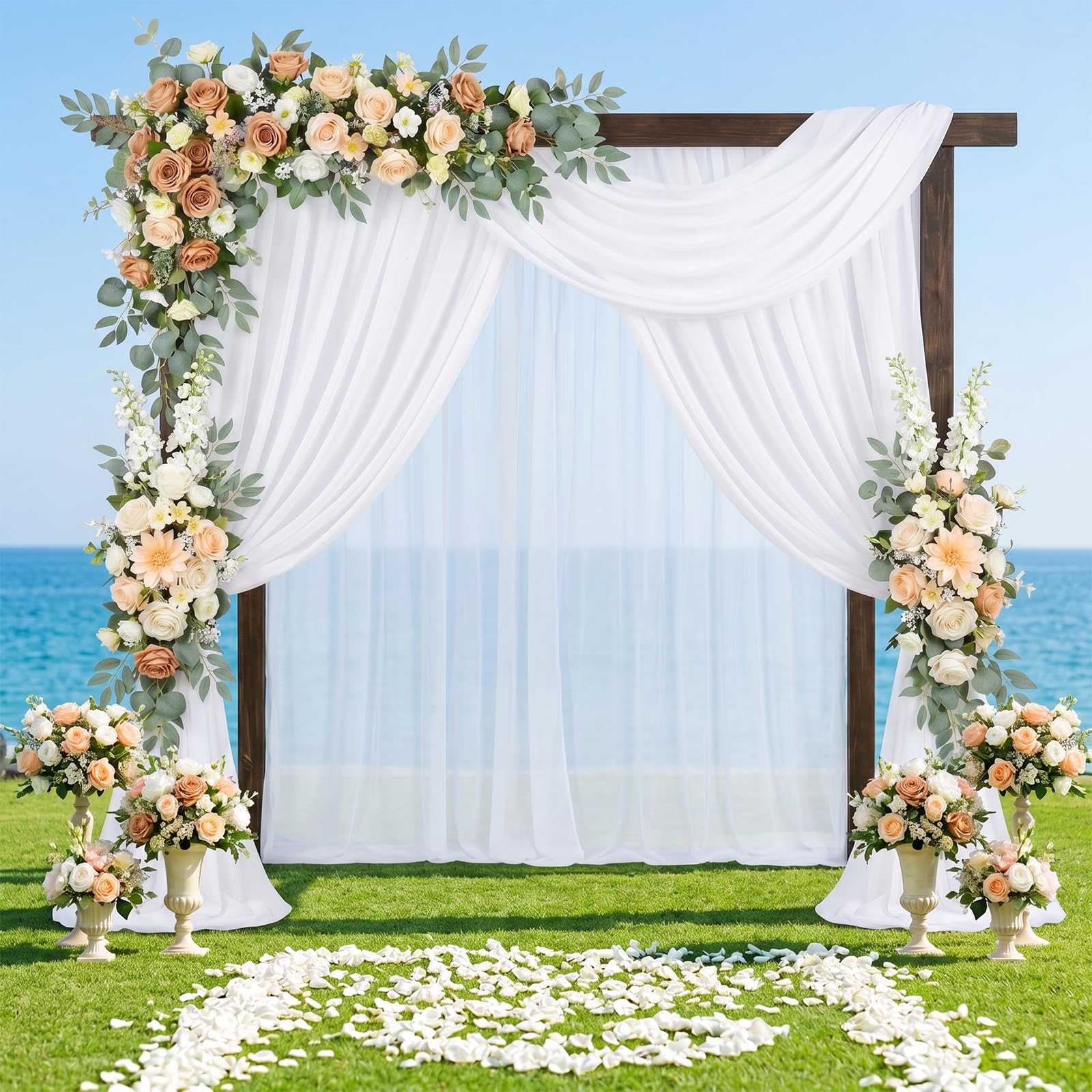 Zourglow Wedding Arch Draping Fabric 1.6m x 10m (63" x 33ft), White Transparent Tulle Fabric Drapery, Voile Sheer Backdrop Curtains for Arbor Archway Ceremony Reception Ceiling Decorations