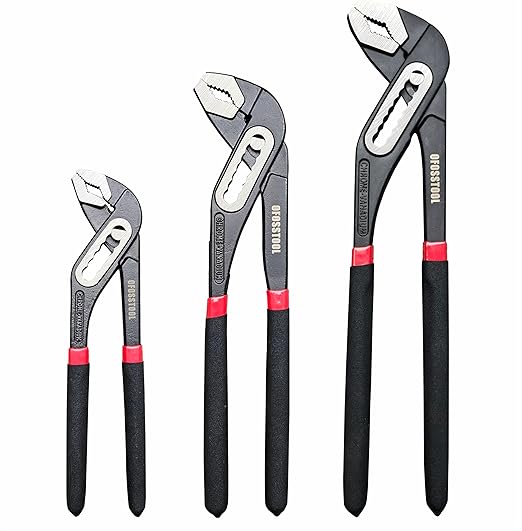 3PCS Groove Joint Pliers Set, 8/10/ 12-Inch Adjustable Slip Joint Pliers Tongue and Groove Pliers with Non-Slip Black Plastic Handles, Chrome Vanadium Steel,Black-Plated